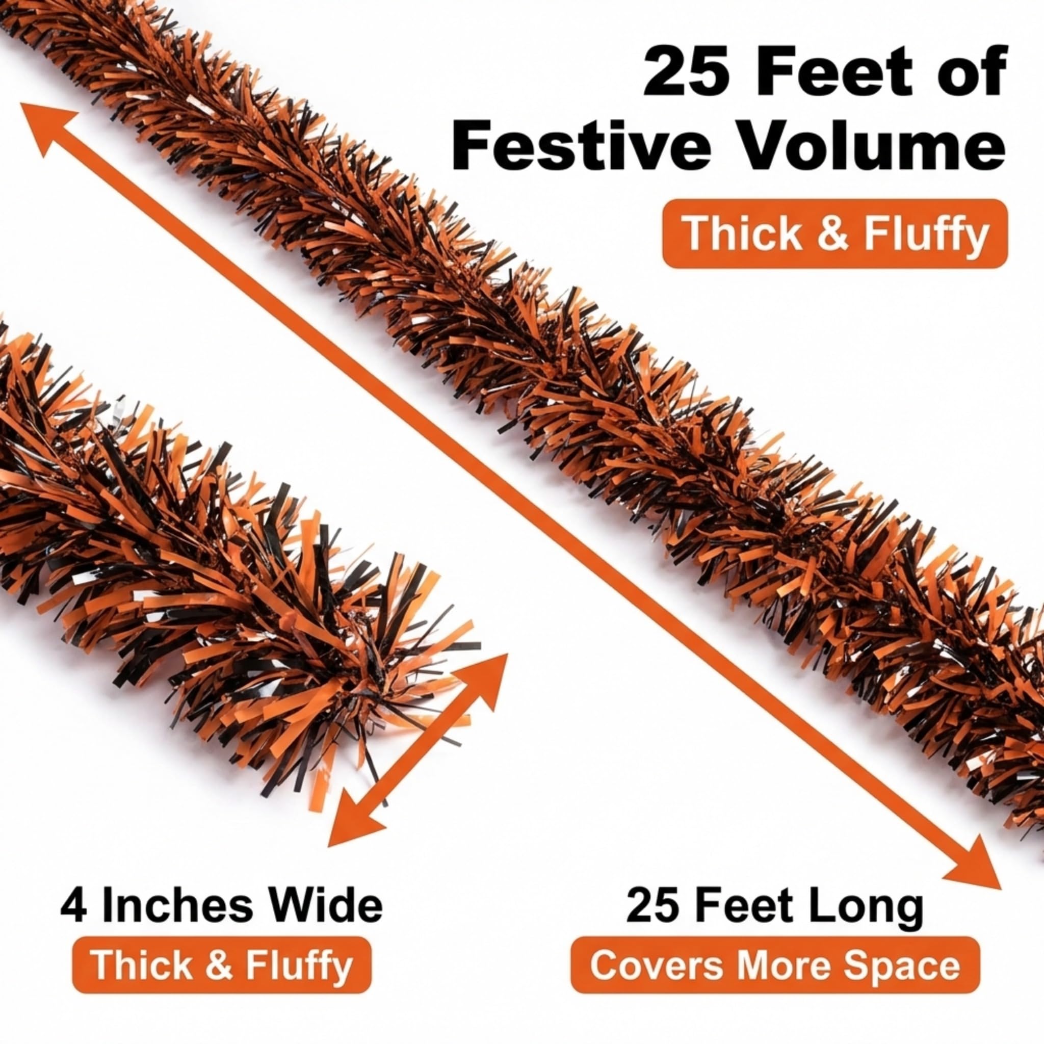 Anderson's Metallic Black & Orange Tinsel Twist Garland, 25ft Holiday Decoration, Christmas Tree Trim, Parade Float Decor, Party Supplies, Halloween, Graduation, Indoor Outdoor Event Garland - Image 7