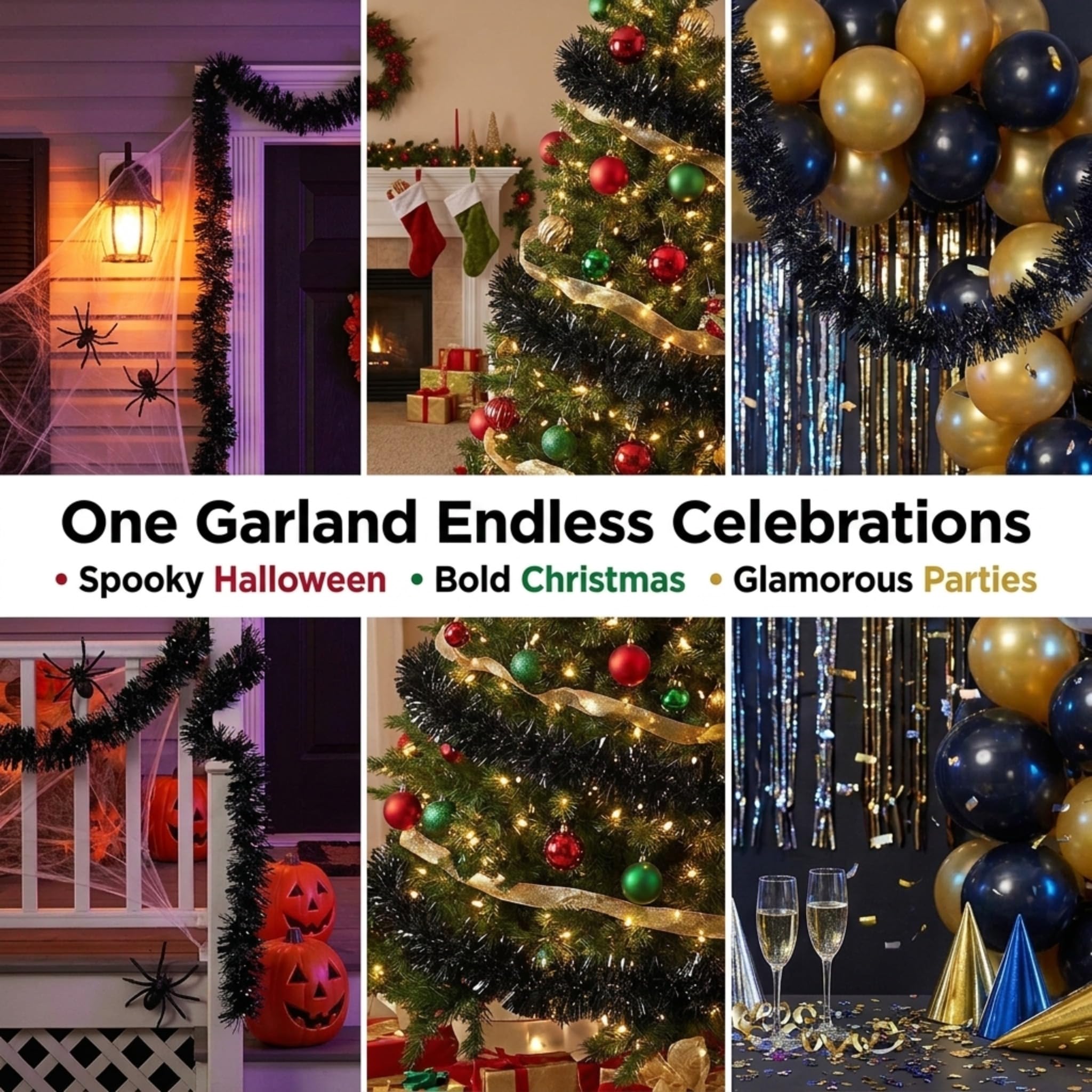 Anderson's Metallic Black Tinsel Twist Garland, 25ft Holiday Decoration, Christmas Tree Trim, Parade Float Decor, Party Supplies, Halloween, Graduation, Indoor Outdoor Event Garland - Image 2