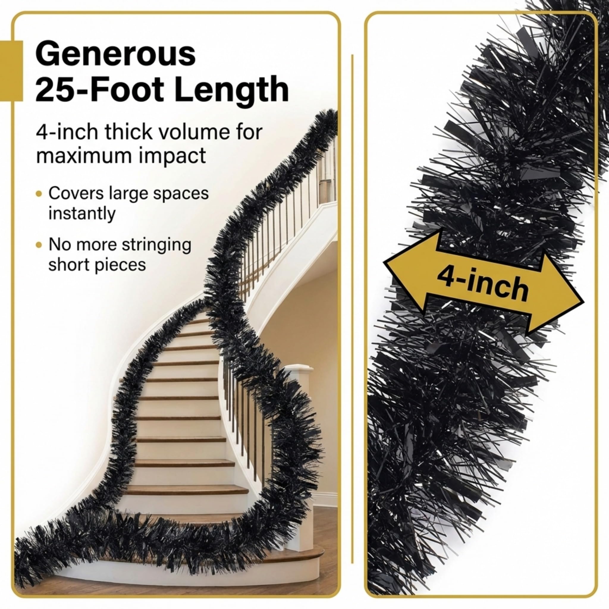Anderson's Metallic Black Tinsel Twist Garland, 25ft Holiday Decoration, Christmas Tree Trim, Parade Float Decor, Party Supplies, Halloween, Graduation, Indoor Outdoor Event Garland - Image 3