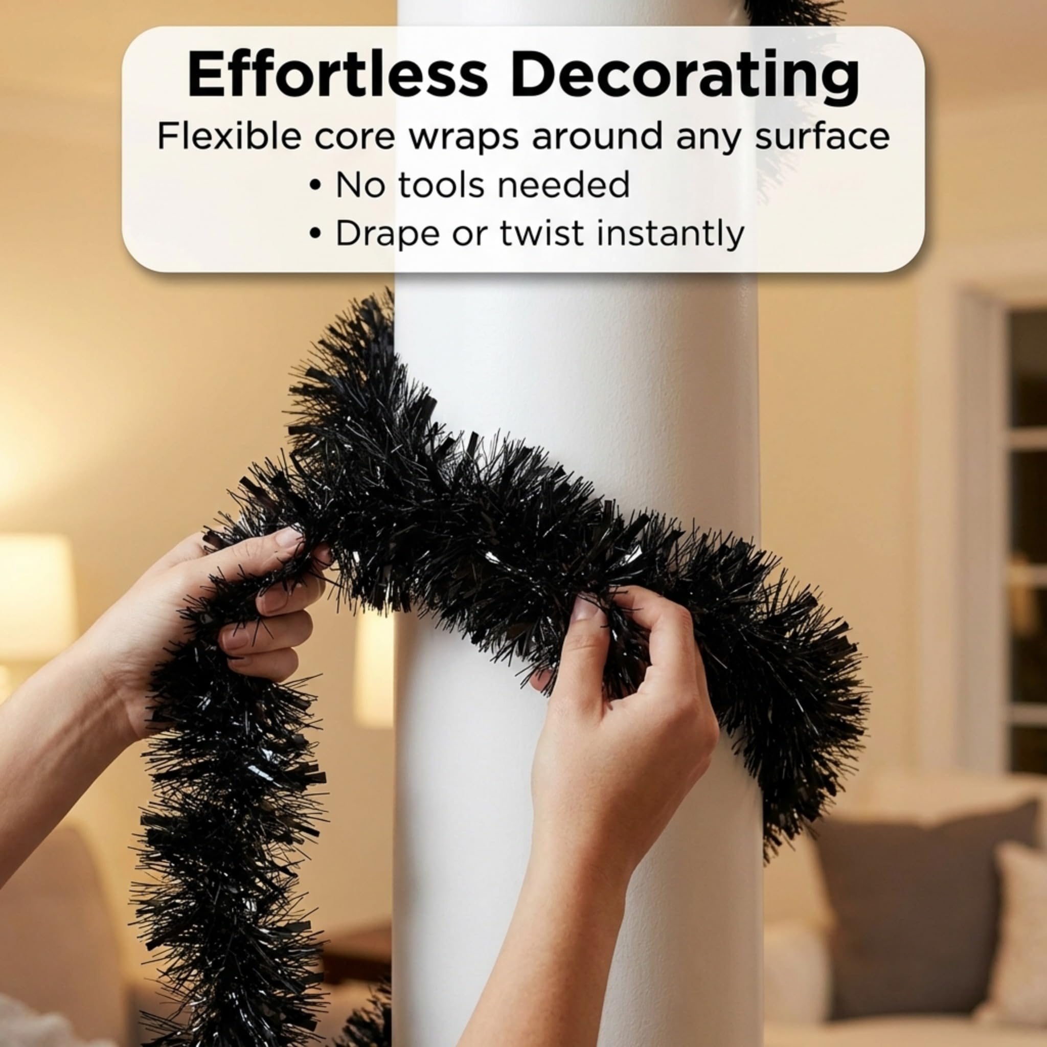 Anderson's Metallic Black Tinsel Twist Garland, 25ft Holiday Decoration, Christmas Tree Trim, Parade Float Decor, Party Supplies, Halloween, Graduation, Indoor Outdoor Event Garland - Image 5
