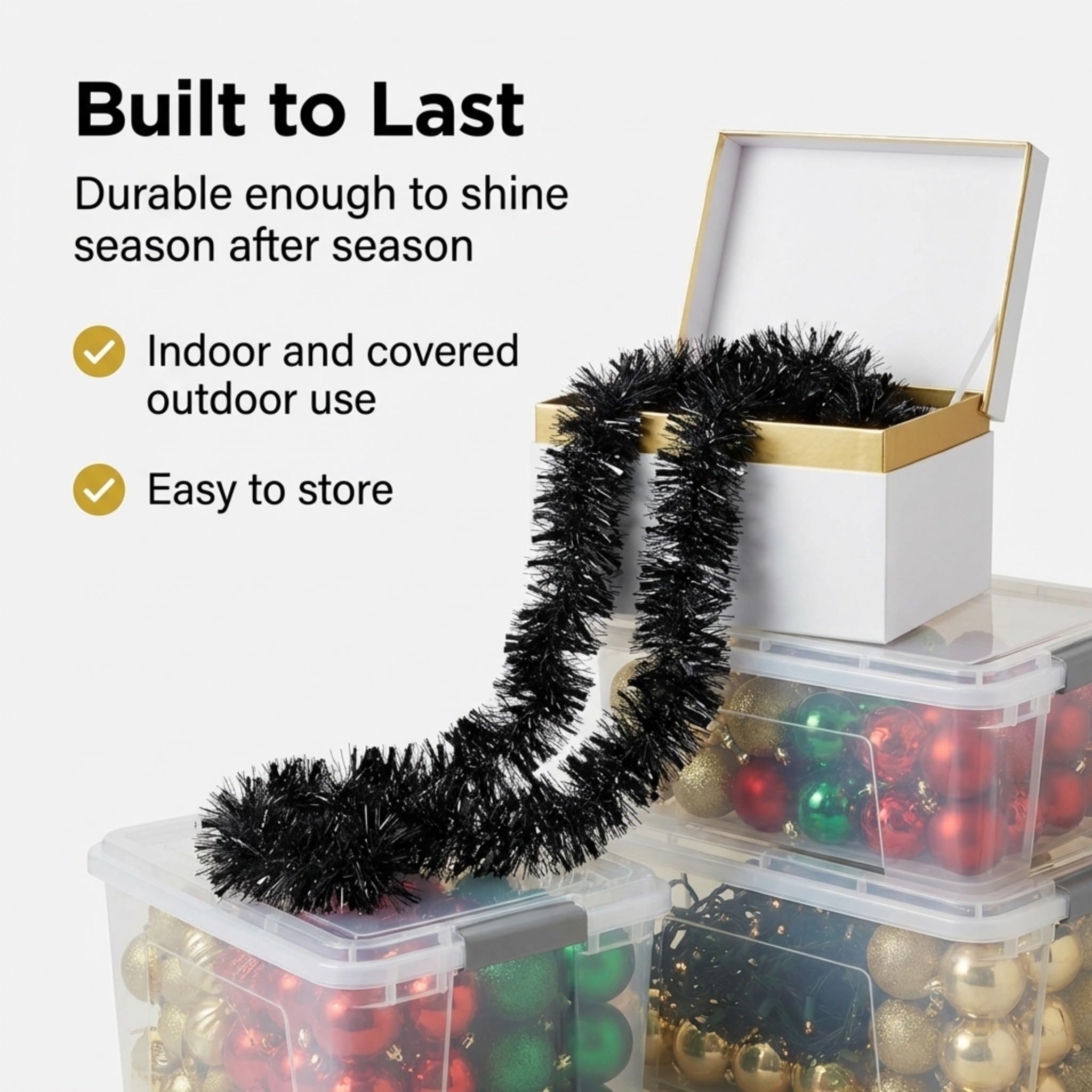 Anderson's Metallic Black Tinsel Twist Garland, 25ft Holiday Decoration, Christmas Tree Trim, Parade Float Decor, Party Supplies, Halloween, Graduation, Indoor Outdoor Event Garland - Image 6