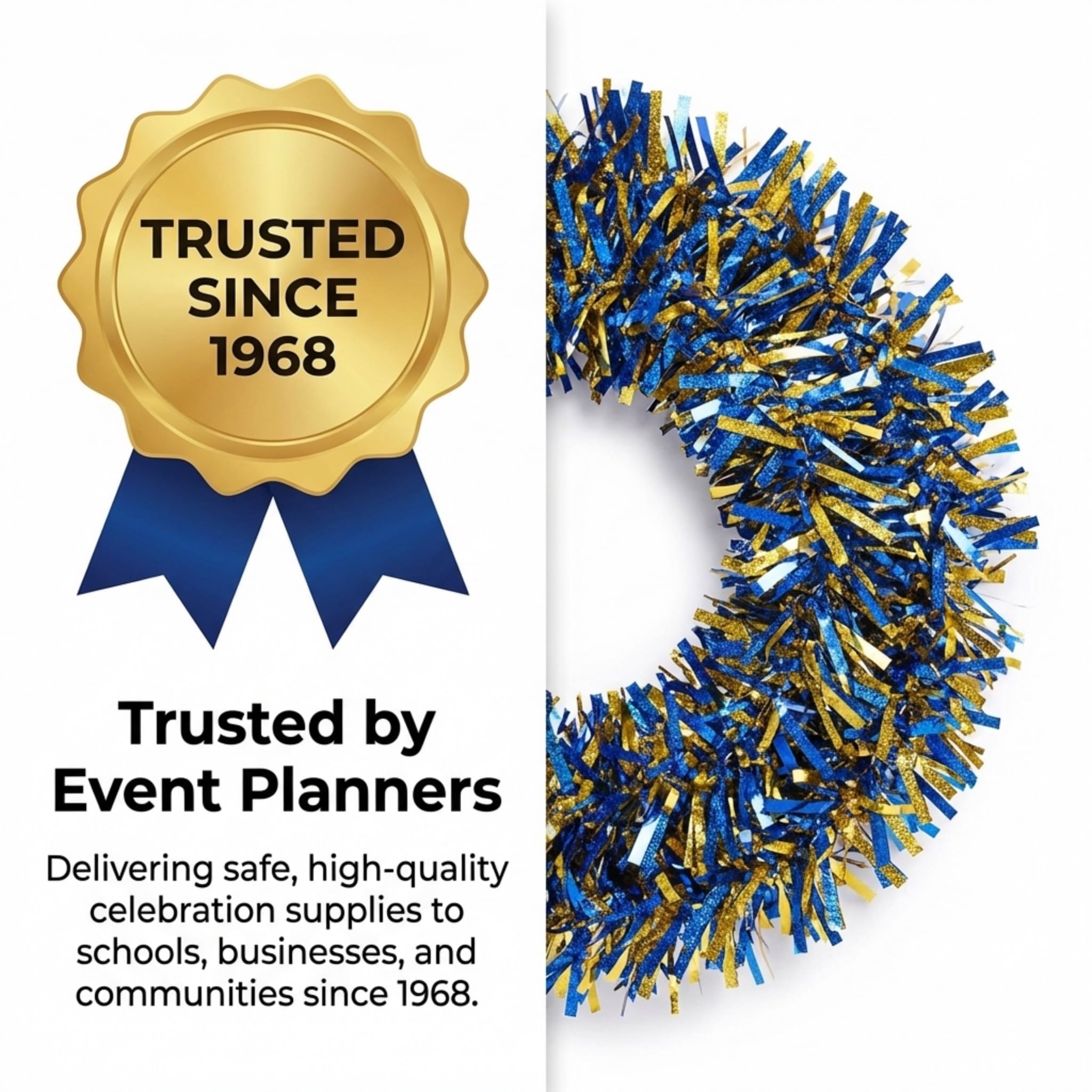Anderson's Metallic Blue & Gold Tinsel Twist Garland, 25ft Holiday Decoration, Christmas Tree Trim, Parade Float Decor, Party Supplies, Halloween, Graduation, Indoor Outdoor Event Garland - Image 7