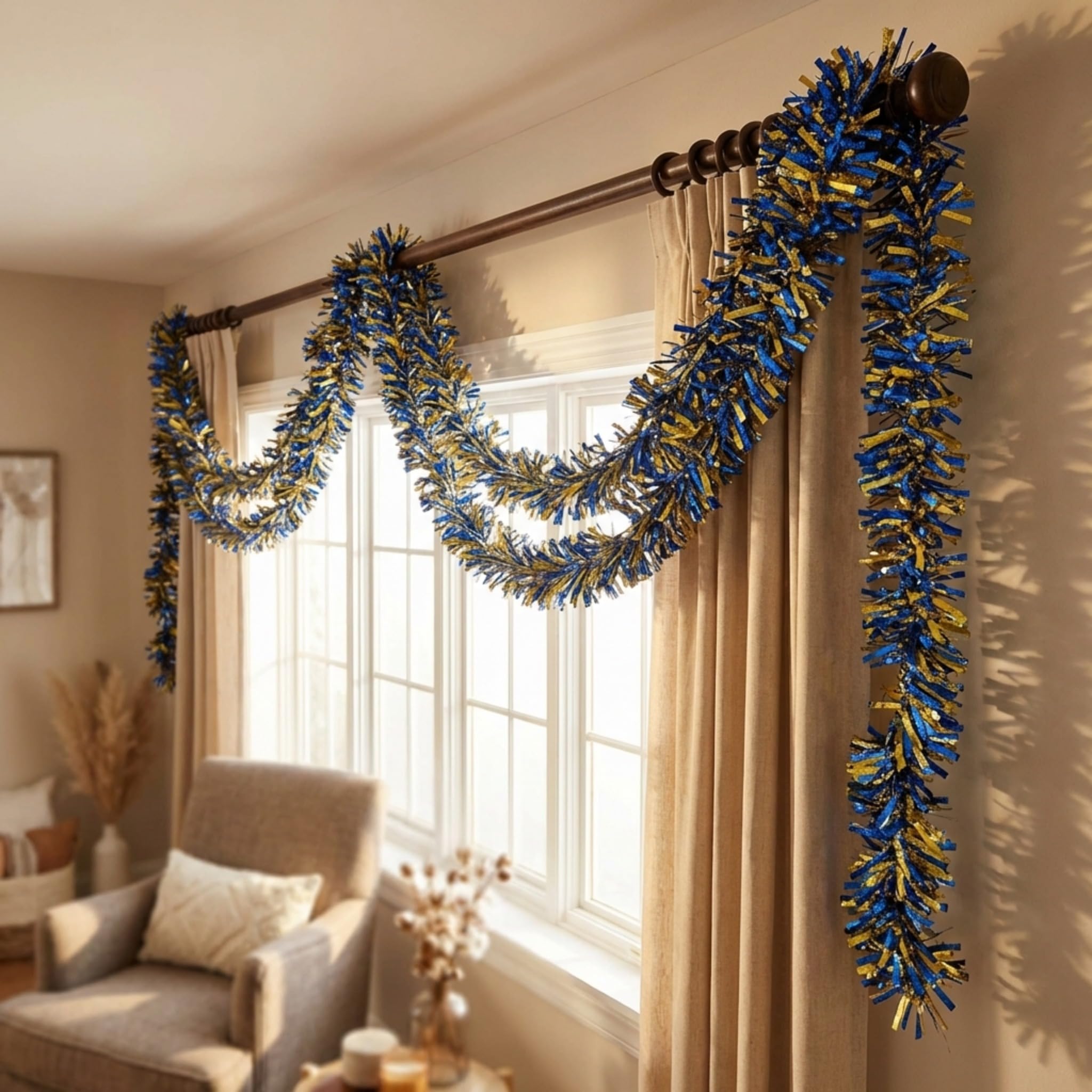 Anderson's Metallic Blue & Gold Tinsel Twist Garland, 25ft Holiday Decoration, Christmas Tree Trim, Parade Float Decor, Party Supplies, Halloween, Graduation, Indoor Outdoor Event Garland - Image 8