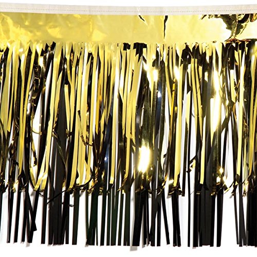 Anderson's Metallic Gold & Black Fringe, 15" x 10' Shiny Decorative Trim for Floats, Parties, Tables, Ceilings, Doorways, Backdrops, and Event Décor