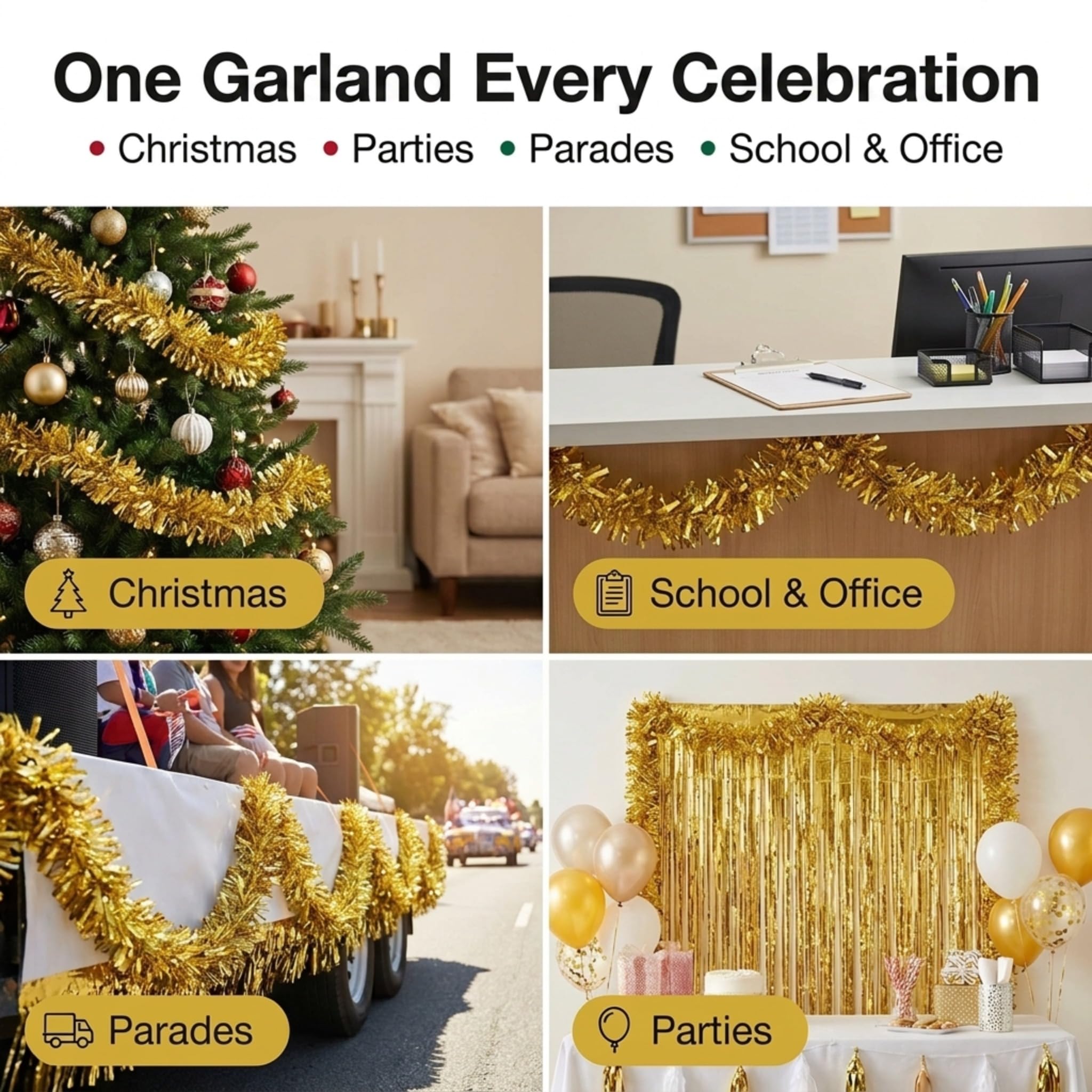 Anderson's Metallic Gold Sparkle Glitter Tinsel Twist Garland, 25ft Holiday Decoration, Christmas Tree Trim, Parade Float Decor, Party Supplies, Graduation, Indoor Outdoor Event Garland - Image 2