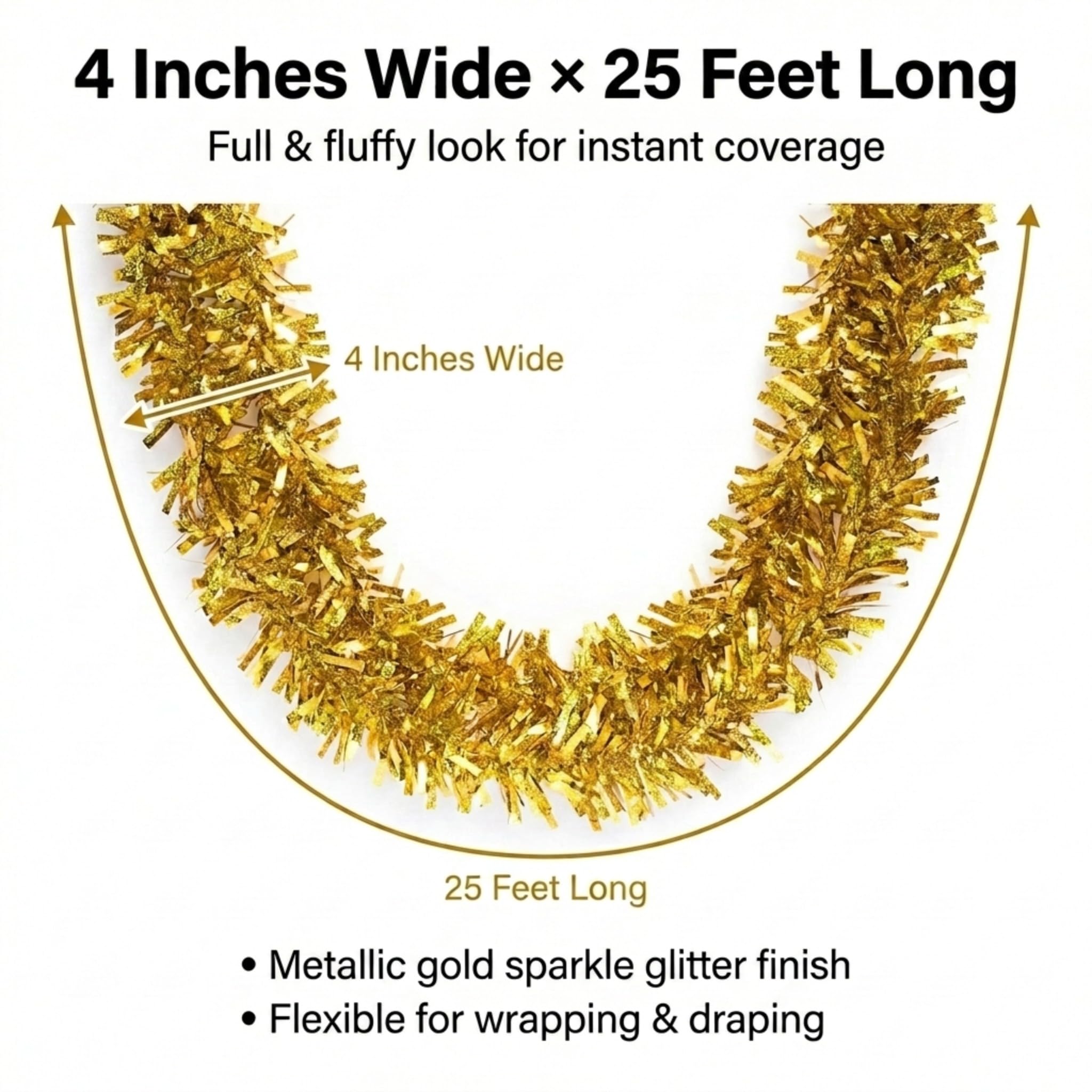 Anderson's Metallic Gold Sparkle Glitter Tinsel Twist Garland, 25ft Holiday Decoration, Christmas Tree Trim, Parade Float Decor, Party Supplies, Graduation, Indoor Outdoor Event Garland - Image 3