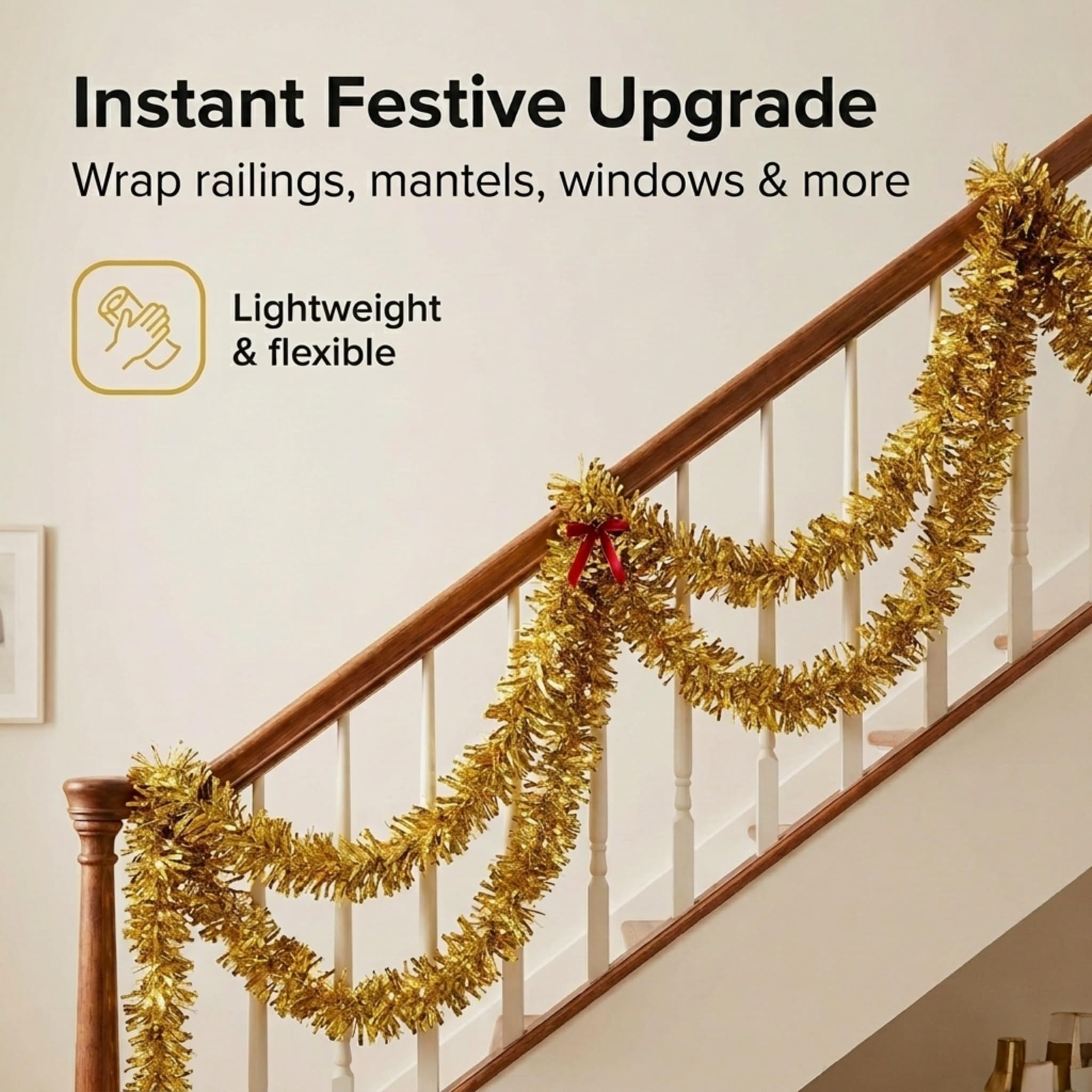 Anderson's Metallic Gold Sparkle Glitter Tinsel Twist Garland, 25ft Holiday Decoration, Christmas Tree Trim, Parade Float Decor, Party Supplies, Graduation, Indoor Outdoor Event Garland - Image 4