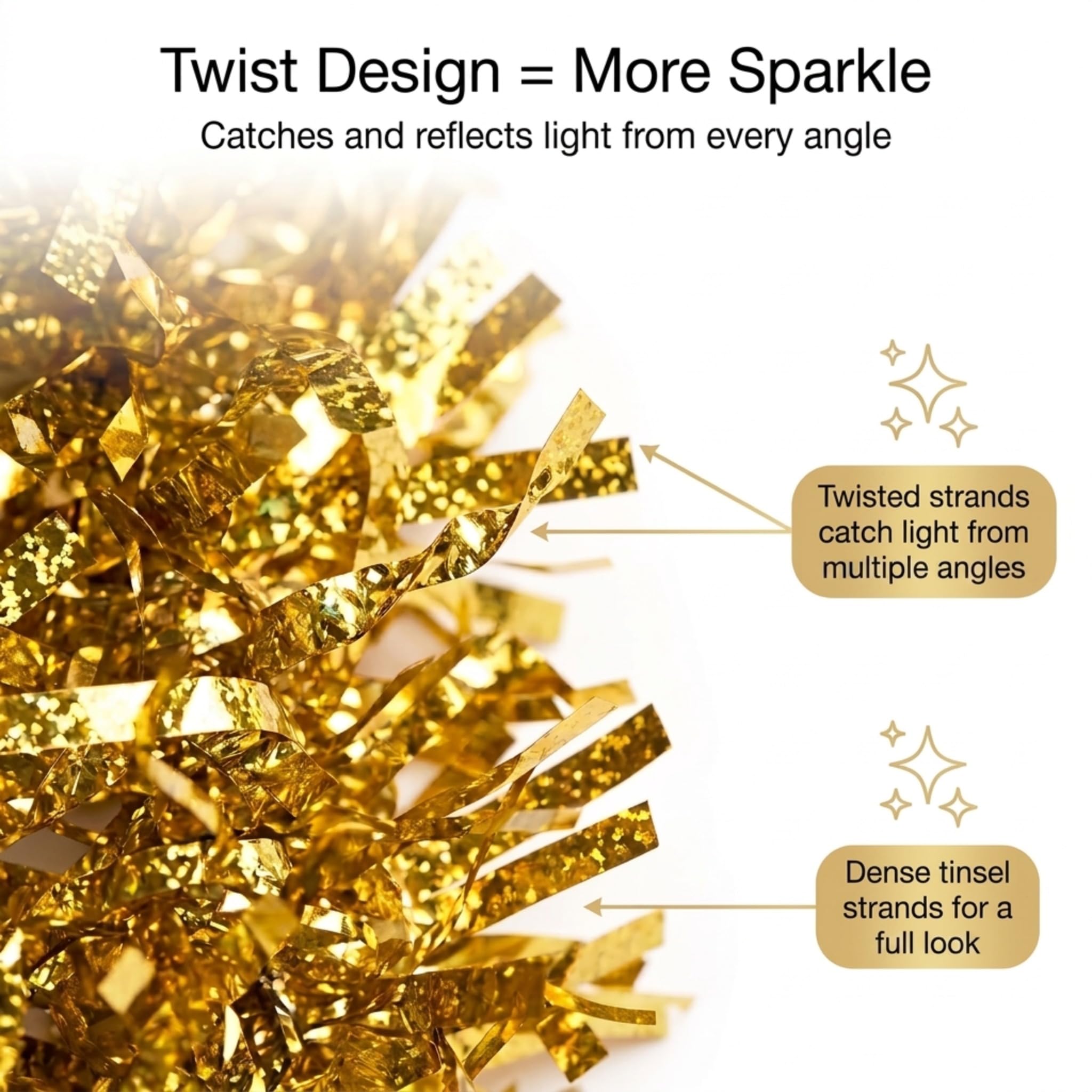 Anderson's Metallic Gold Sparkle Glitter Tinsel Twist Garland, 25ft Holiday Decoration, Christmas Tree Trim, Parade Float Decor, Party Supplies, Graduation, Indoor Outdoor Event Garland - Image 5