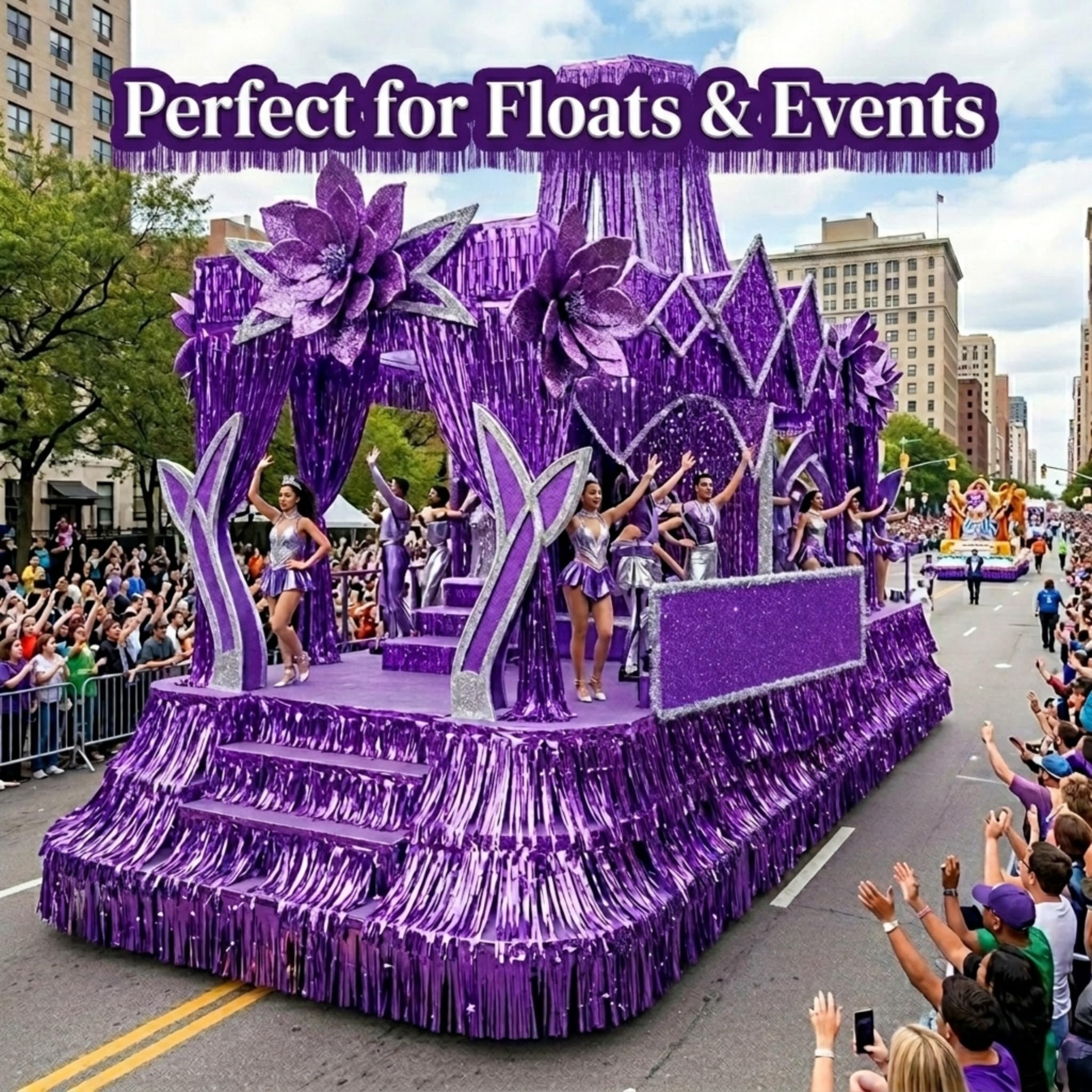 Anderson's Metallic Purple Fringe, 15" x 10' Shiny Decorative Trim for Floats, Parties, Tables, Ceilings, Doorways, Backdrops, and Event Décor - Image 3