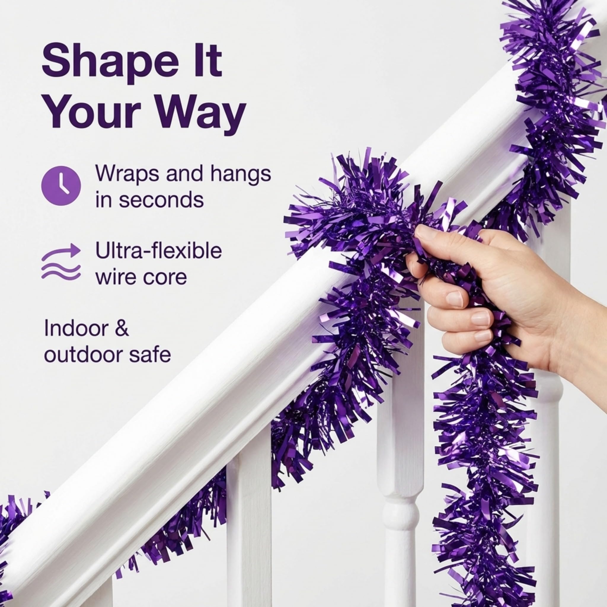 Anderson's Metallic Purple Tinsel Twist Garland, 25ft Holiday Decoration, Christmas Tree Trim, Parade Float Decor, Party Supplies, Halloween, Graduation, Indoor Outdoor Event Garland - Image 4