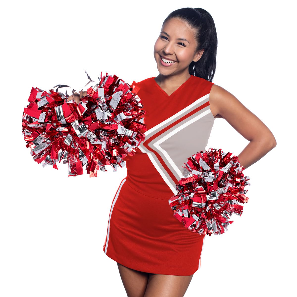 Anderson's Metallic Red and Silver Cheer Pom with Baton Handle (Each), Cheerleading, Danceline, Shaker - Image 2
