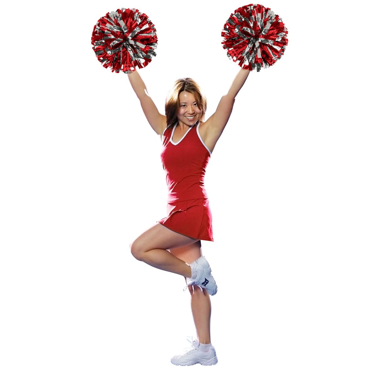Anderson's Metallic Red and Silver Cheer Pom with Baton Handle (Each), Cheerleading, Danceline, Shaker - Image 3