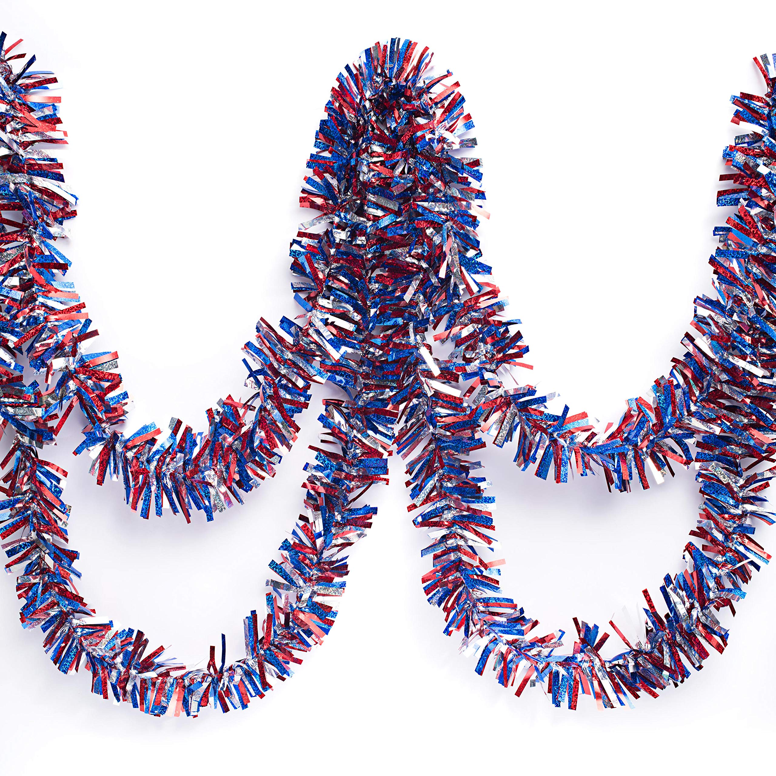 Anderson's Metallic Red, Blue & Silver Sparkle Glitter Tinsel Twist Garland, 25ft Holiday Decoration, Christmas Tree Trim, Parade Float Decor, Party Supplies, Graduation, Event Garland