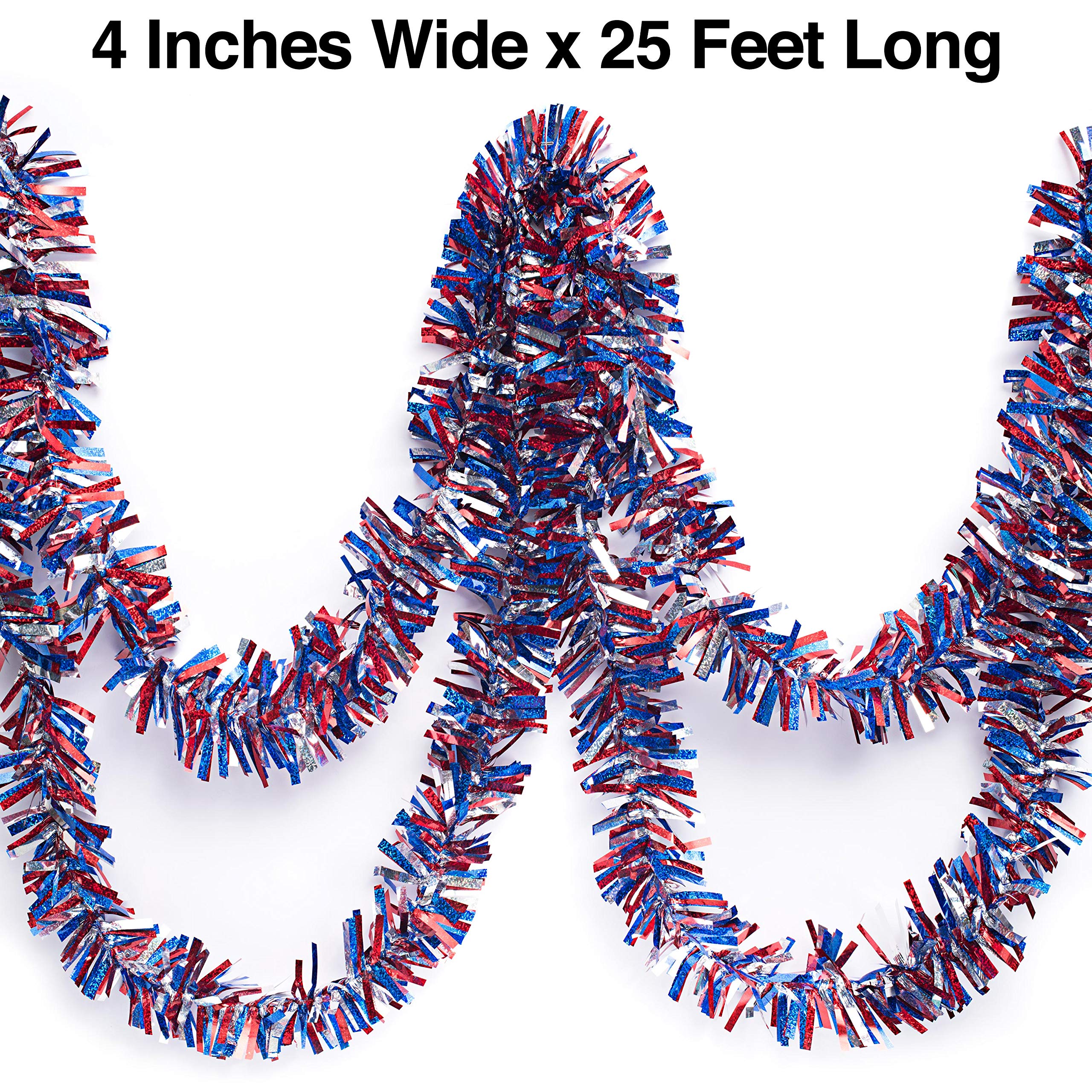 Anderson's Metallic Red, Blue & Silver Sparkle Glitter Tinsel Twist Garland, 25ft Holiday Decoration, Christmas Tree Trim, Parade Float Decor, Party Supplies, Graduation, Event Garland - Image 8