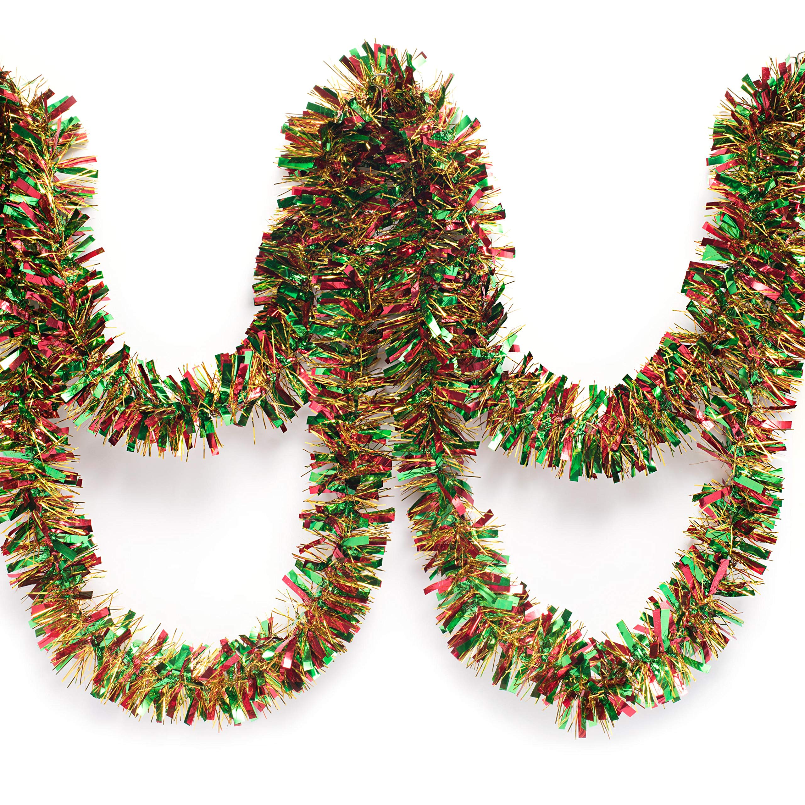 Anderson's Metallic Red, Green & Gold Tinsel Twist Garland, 25ft Holiday Decoration, Christmas Tree Trim, Parade Float Decor, Party Supplies, Halloween, Graduation, Indoor/Outdoor Event Garland