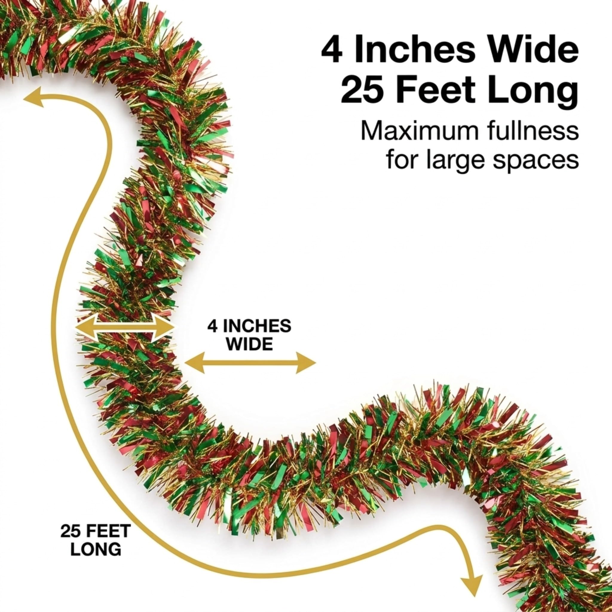 Anderson's Metallic Red, Green & Gold Tinsel Twist Garland, 25ft Holiday Decoration, Christmas Tree Trim, Parade Float Decor, Party Supplies, Halloween, Graduation, Indoor/Outdoor Event Garland - Image 3