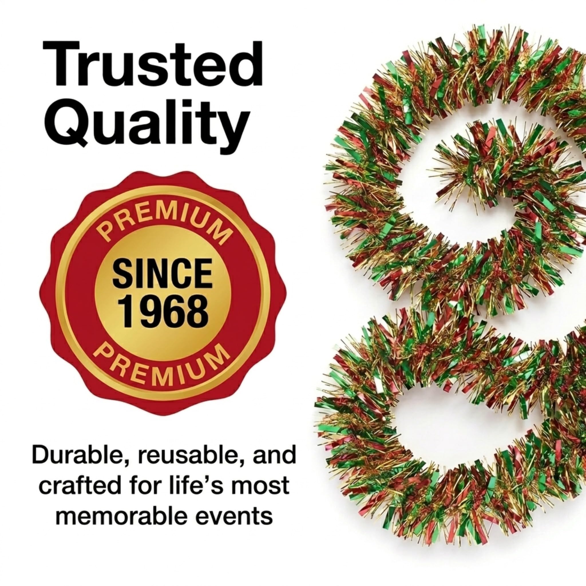 Anderson's Metallic Red, Green & Gold Tinsel Twist Garland, 25ft Holiday Decoration, Christmas Tree Trim, Parade Float Decor, Party Supplies, Halloween, Graduation, Indoor/Outdoor Event Garland - Image 6