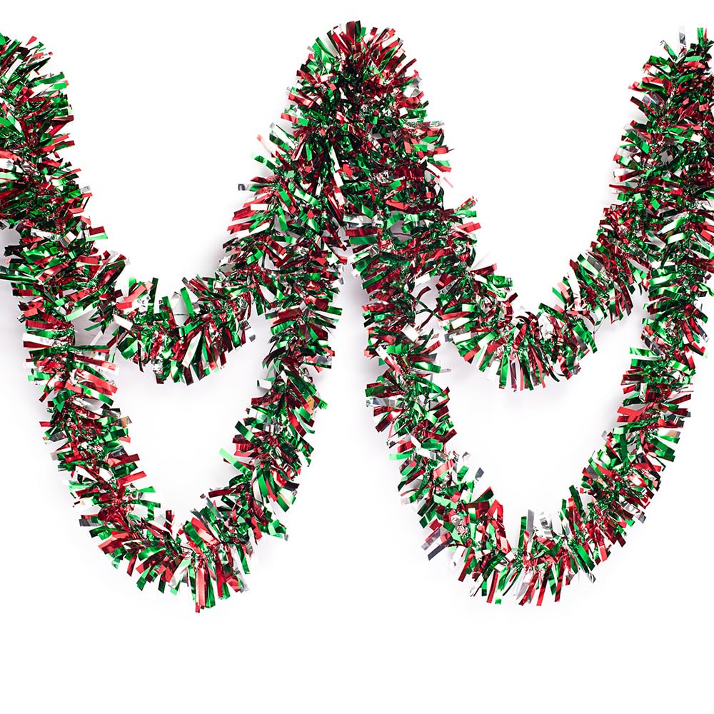 Anderson's Metallic Red, Green & Silver Tinsel Twist Garland, 25ft Holiday Decoration, Christmas Tree Trim, Parade Float Decor, Party Supplies, Halloween, Graduation, Indoor/Outdoor Event Garland