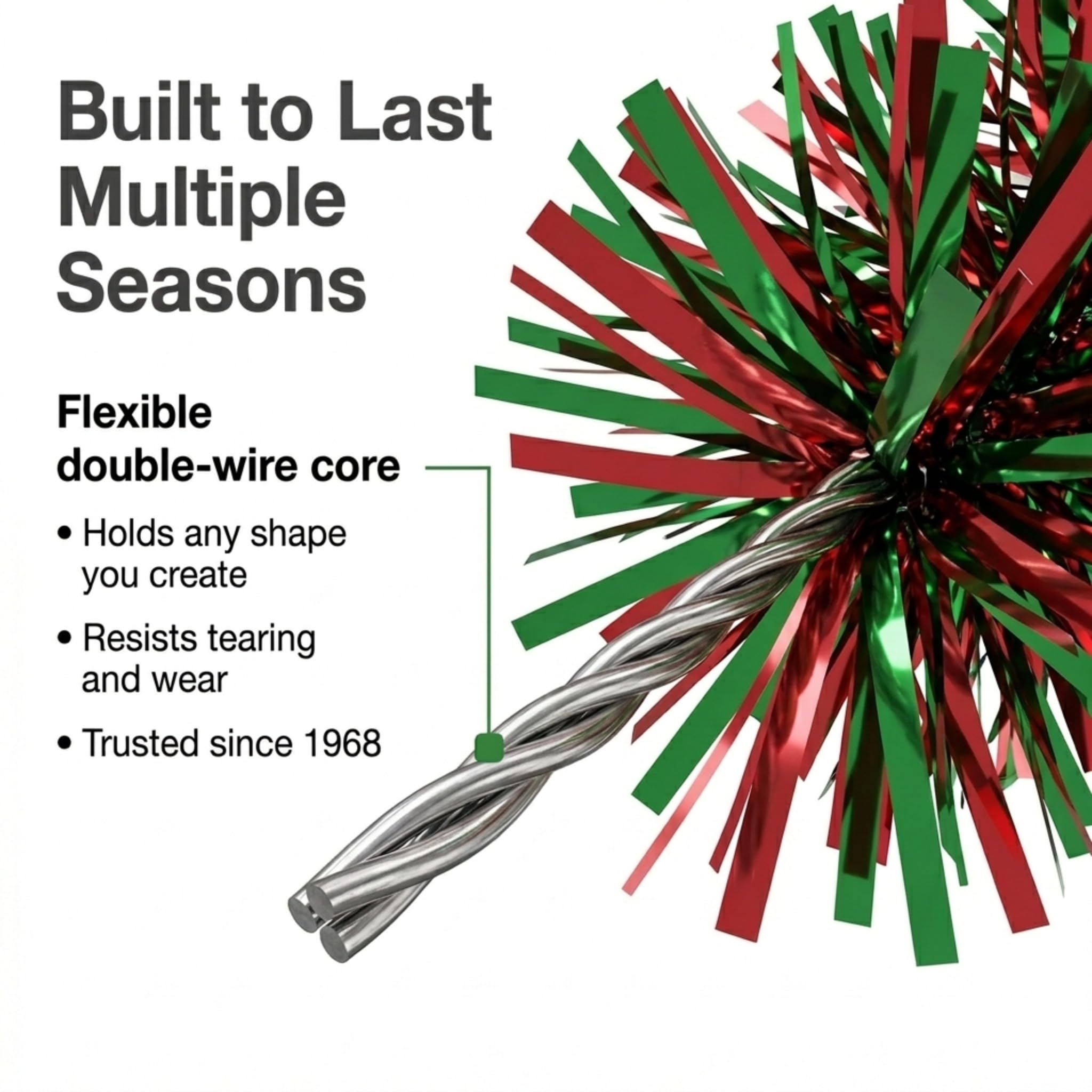 Anderson's Metallic Red, Green & Silver Tinsel Twist Garland, 25ft Holiday Decoration, Christmas Tree Trim, Parade Float Decor, Party Supplies, Halloween, Graduation, Indoor/Outdoor Event Garland - Image 5