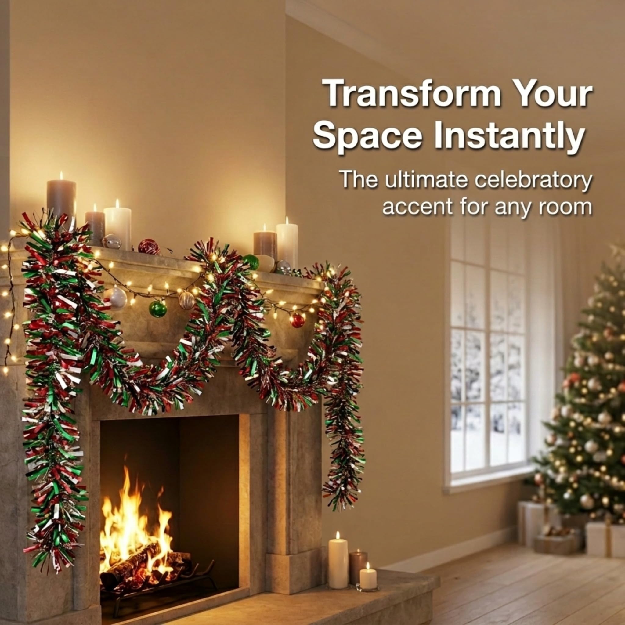 Anderson's Metallic Red, Green & Silver Tinsel Twist Garland, 25ft Holiday Decoration, Christmas Tree Trim, Parade Float Decor, Party Supplies, Halloween, Graduation, Indoor/Outdoor Event Garland - Image 7