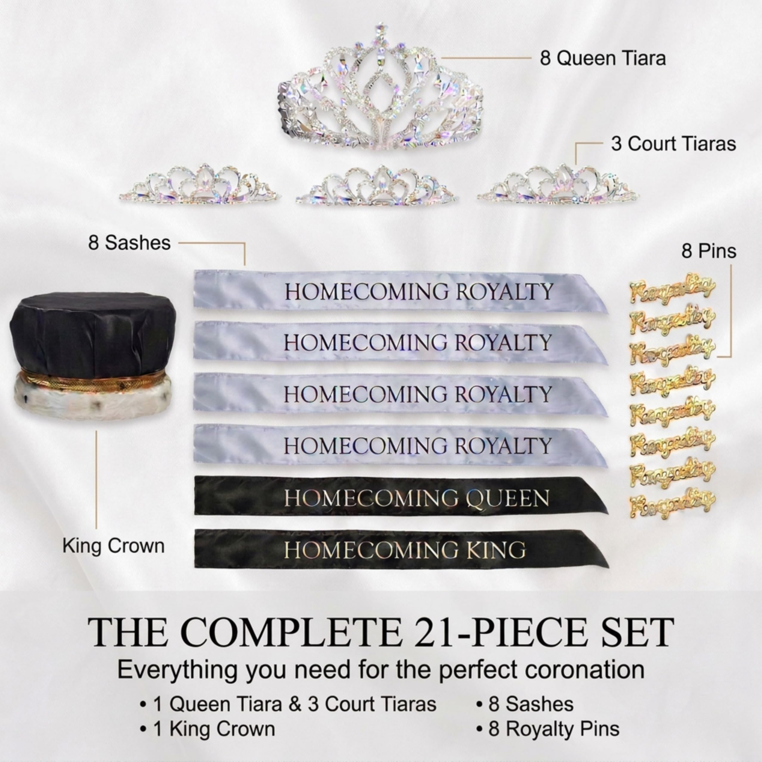 Anderson's Mirabella/Sissy Homecoming Royalty Set, Black/Silver Crown, Sashes, Pins, Homecoming Sashes For High School Dance King, Queen, Homecoming Court - Image 2