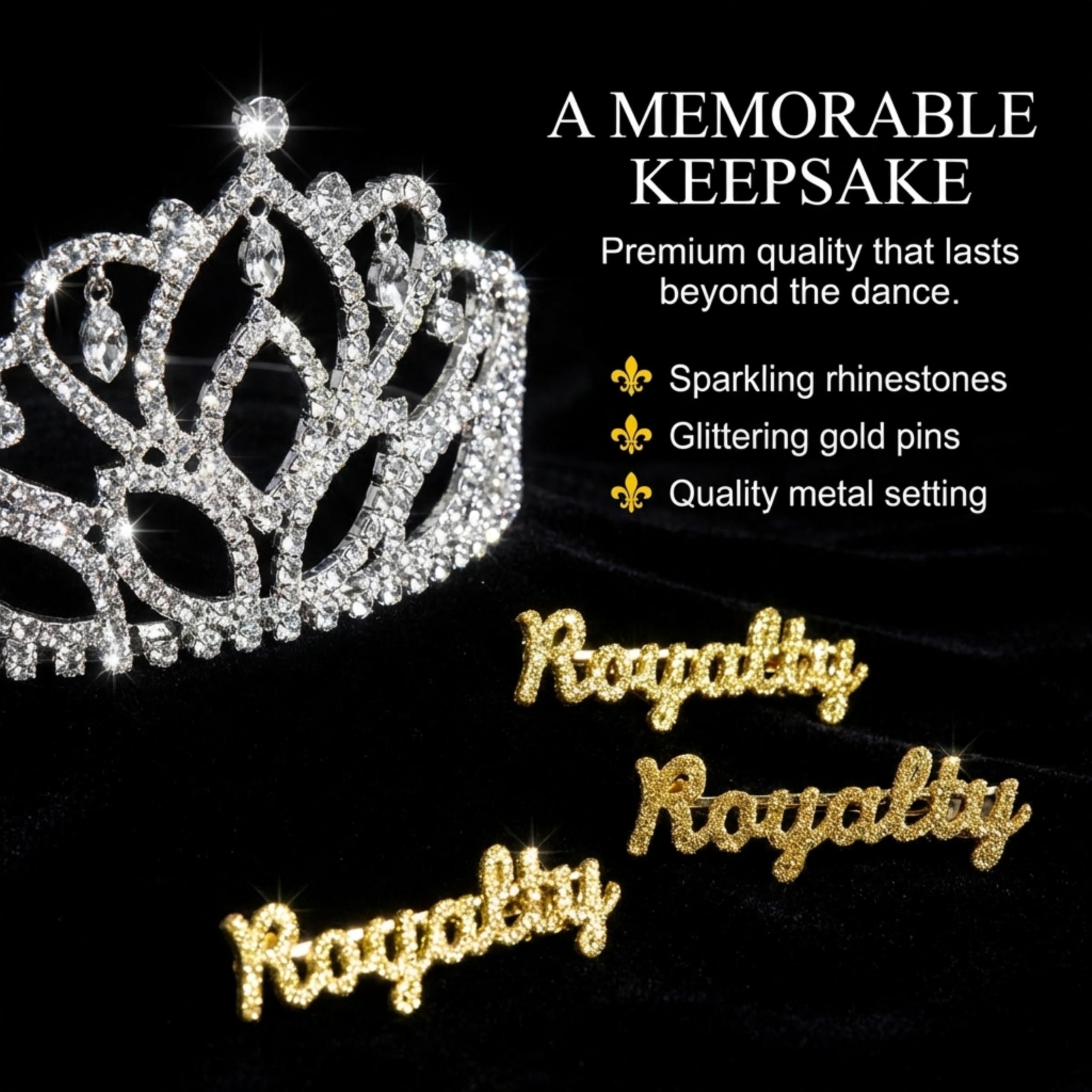 Anderson's Mirabella/Sissy Homecoming Royalty Set, Black/Silver Crown, Sashes, Pins, Homecoming Sashes For High School Dance King, Queen, Homecoming Court - Image 3