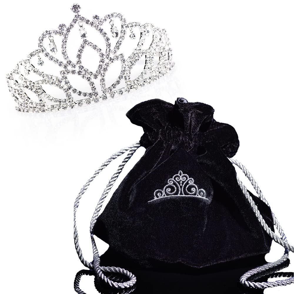 Anderson’s Mirabella Tiara and Velvet Bag Set, 2.875" silver rhinestone crown for Prom Queen, pageants, weddings, quinceañeras, birthdays, Sweet 16, homecoming, school dances, costumes, parties, and events