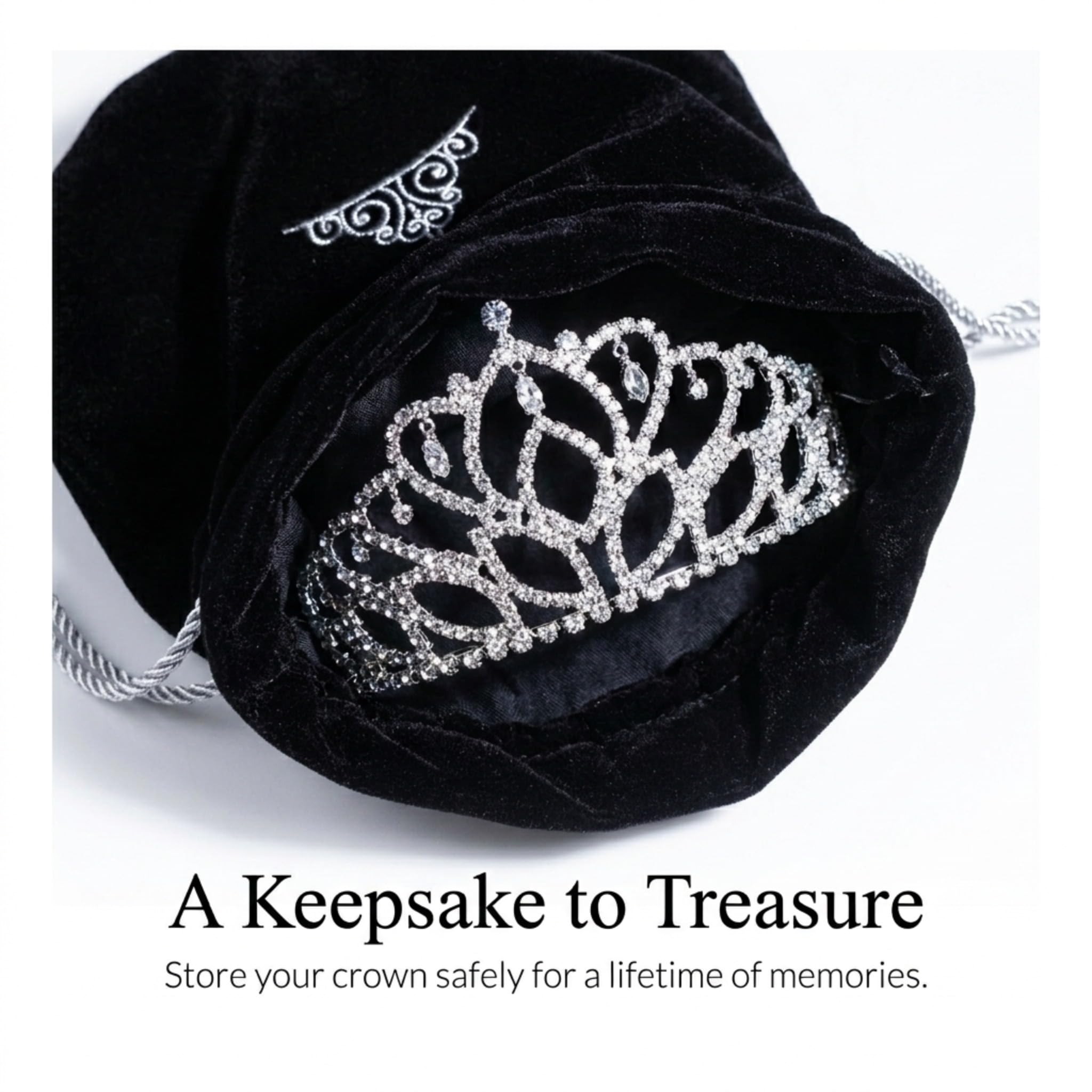 Anderson’s Mirabella Tiara and Velvet Bag Set, 2.875" silver rhinestone crown for Prom Queen, pageants, weddings, quinceañeras, birthdays, Sweet 16, homecoming, school dances, costumes, parties, and events - Image 2