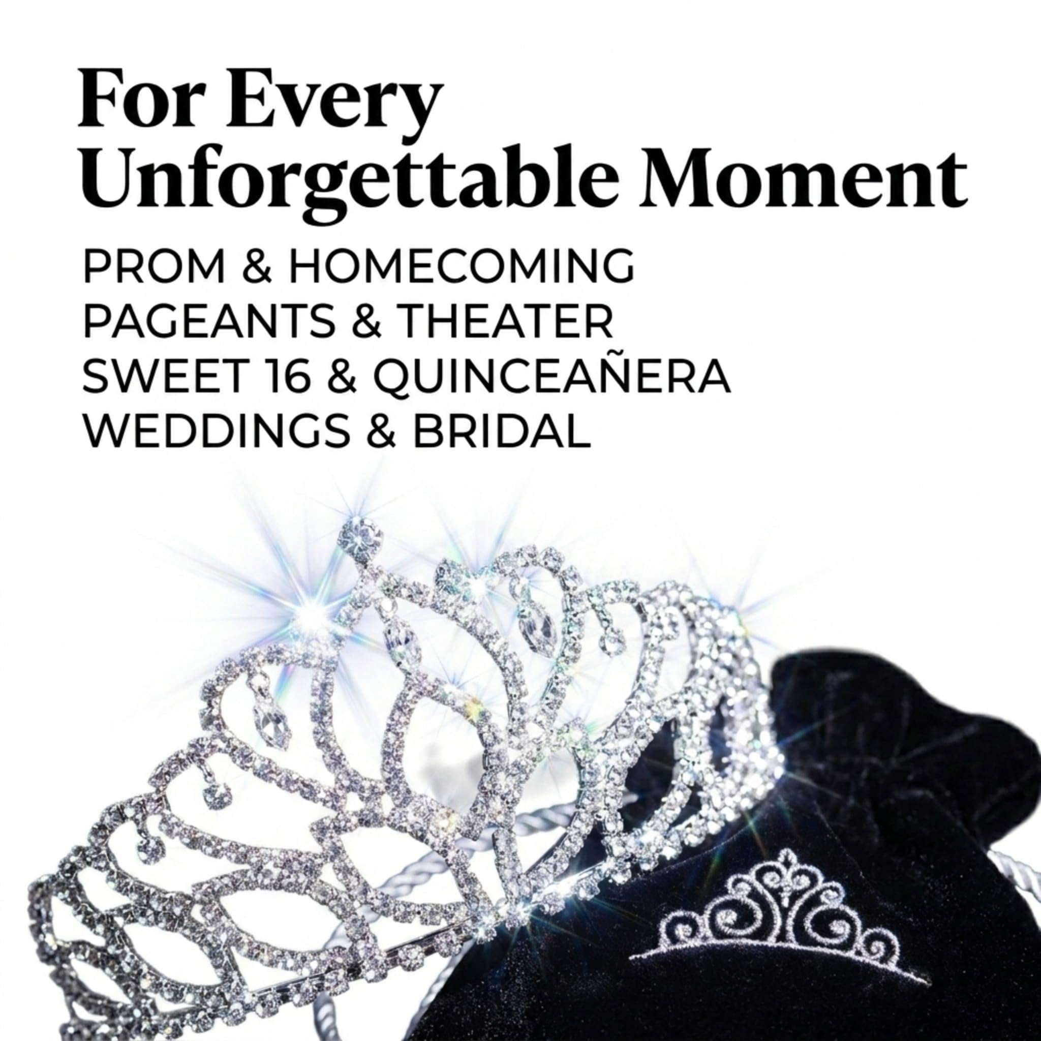Anderson’s Mirabella Tiara and Velvet Bag Set, 2.875" silver rhinestone crown for Prom Queen, pageants, weddings, quinceañeras, birthdays, Sweet 16, homecoming, school dances, costumes, parties, and events - Image 3