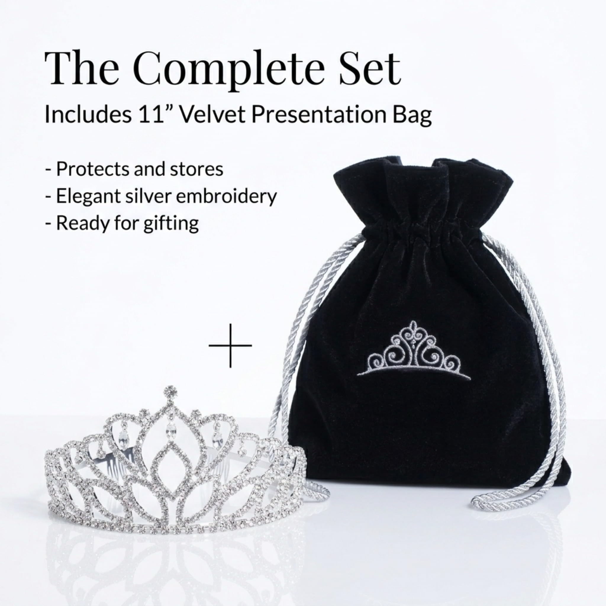 Anderson’s Mirabella Tiara and Velvet Bag Set, 2.875" silver rhinestone crown for Prom Queen, pageants, weddings, quinceañeras, birthdays, Sweet 16, homecoming, school dances, costumes, parties, and events - Image 6