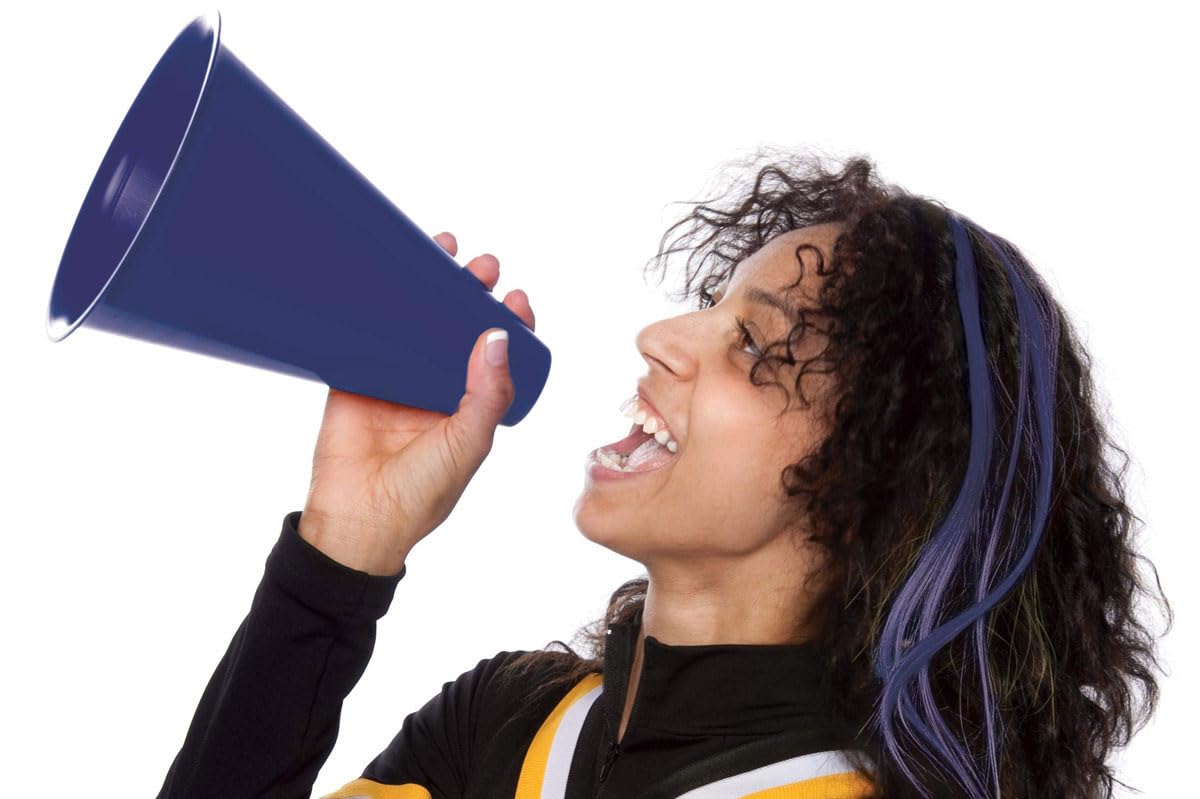Anderson's Navy Blue and Gold Pom Poms and Megaphones Set, 12 Pieces, Plastic Megaphones, Sports, Fan Gear, Homecoming, Cheerleaders, Holidays - Image 3