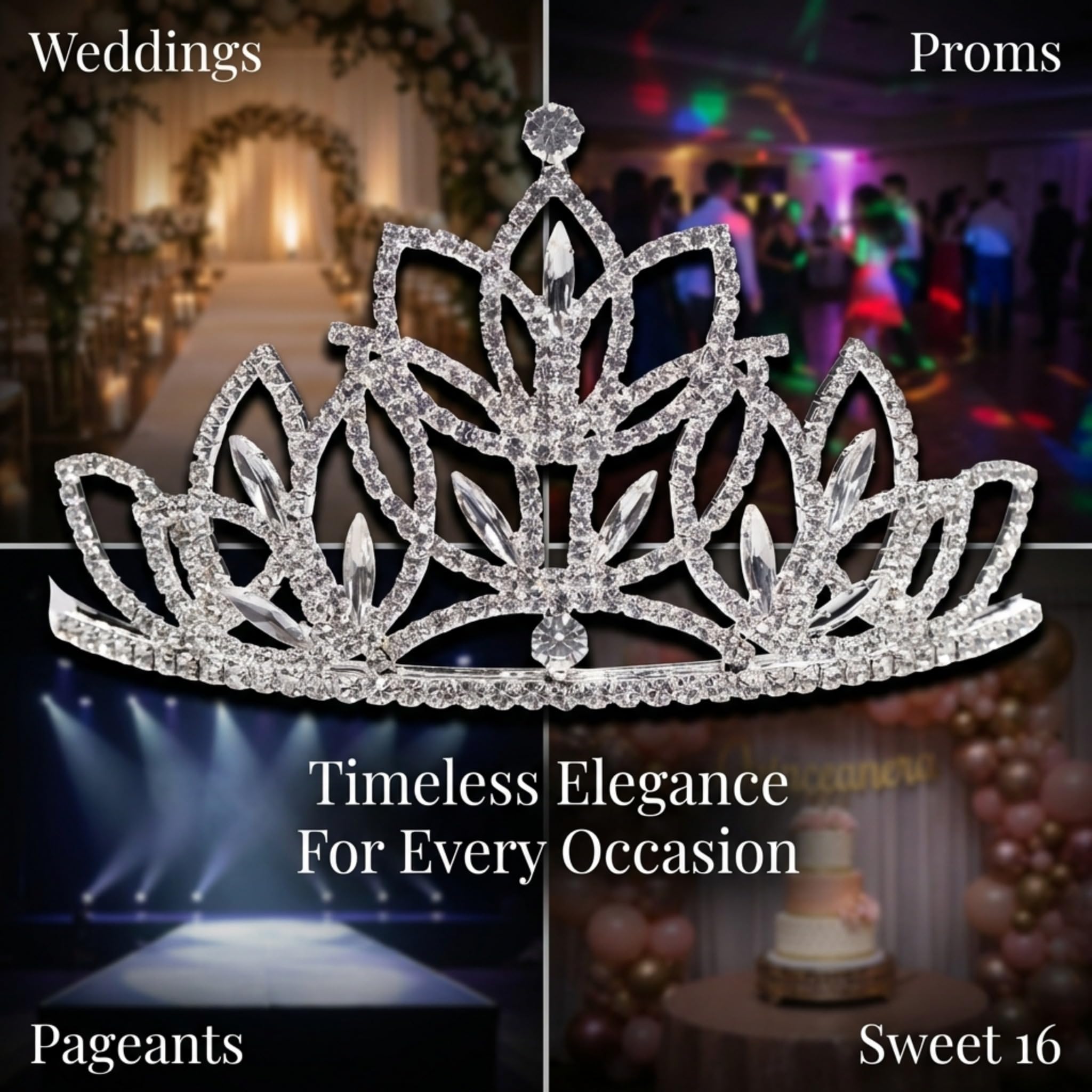 Anderson’s Olive Rhinestone Tiara, 3" High Hand‑Crafted Silver Band Crown with Sparkling Clear Gemstones, Adjustable Fit with Secure Combs, Elegant Accessory for Weddings, Prom Queen, Homecoming, Pageants, Quinceañeras, and Sweet 16 Celebrations - Image 3