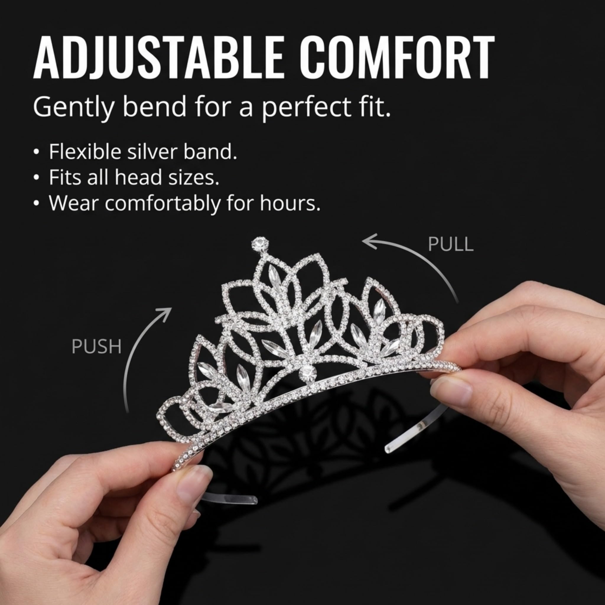 Anderson’s Olive Rhinestone Tiara, 3" High Hand‑Crafted Silver Band Crown with Sparkling Clear Gemstones, Adjustable Fit with Secure Combs, Elegant Accessory for Weddings, Prom Queen, Homecoming, Pageants, Quinceañeras, and Sweet 16 Celebrations - Image 5