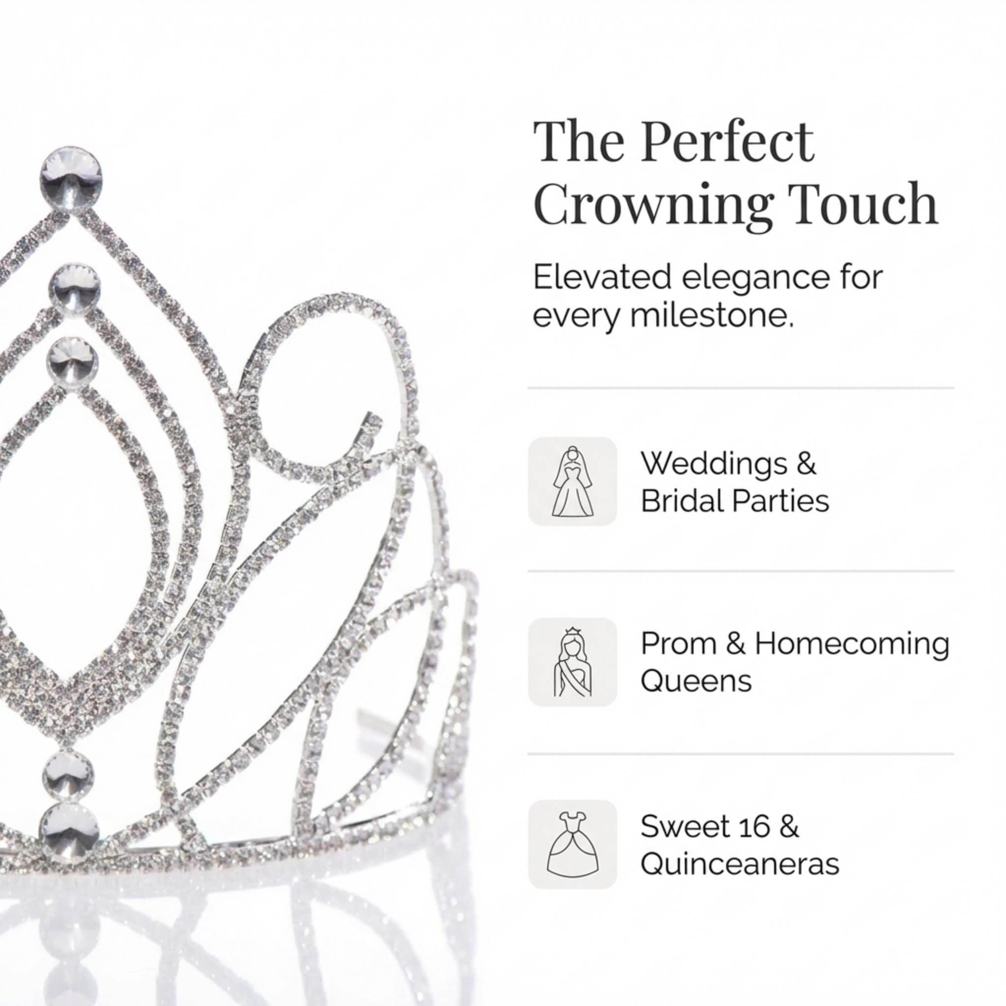Anderson’s Olivia Rhinestone Tiara, 5 1/2" High Hand‑Crafted Silver Band Crown with Sparkling Clear Gemstones, Adjustable Fit with Removable Combs, Elegant Accessory for Weddings, Prom Queen, Homecoming, Pageants, Quinceañeras, and Sweet 16 Celebrations - Image 3