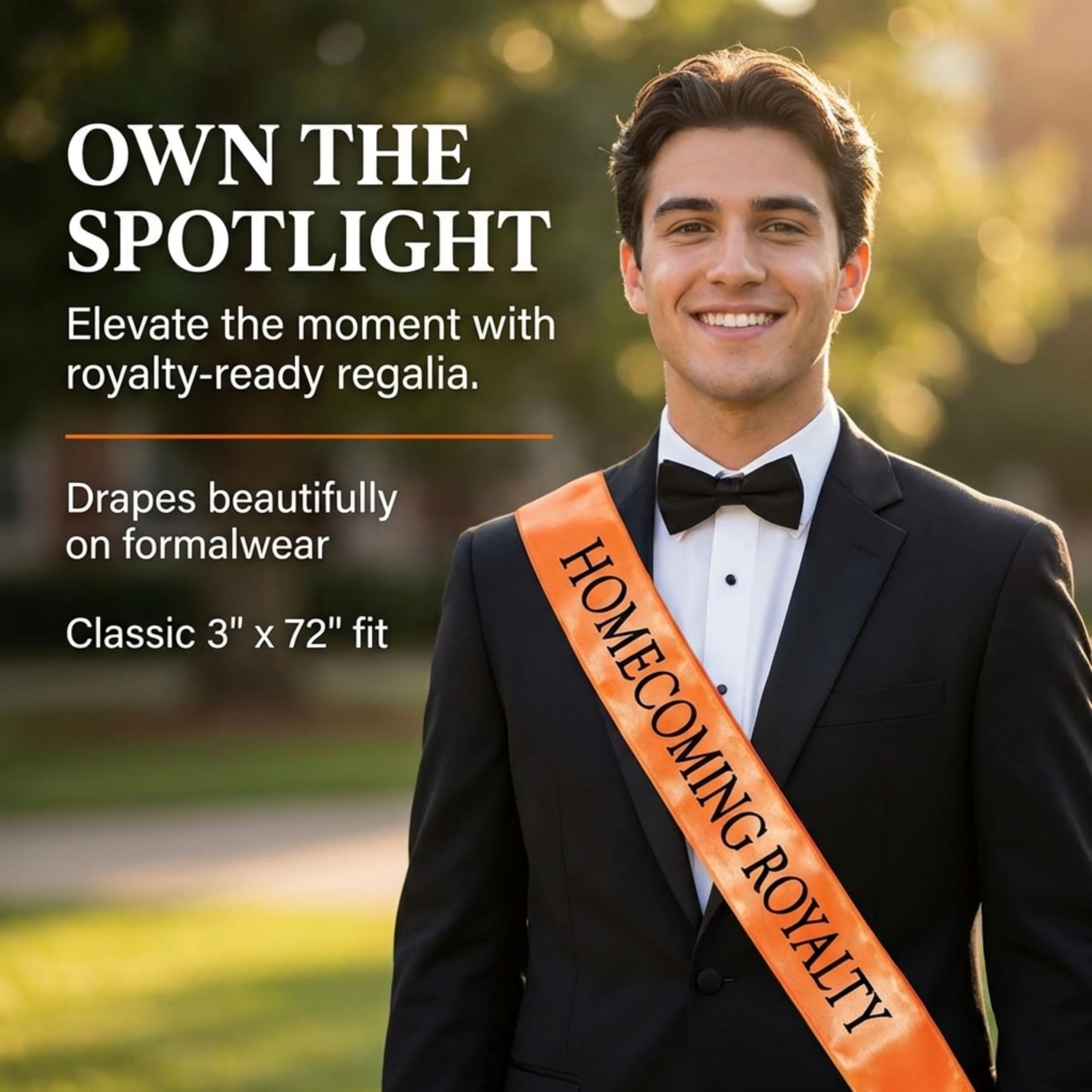 Anderson's Orange Satin Homecoming Royalty Sash Set, Elegant 3" x 72" Sashes with Black Imprint for Homecoming Night Coronation and School Events, 2‑Piece Set - Image 3