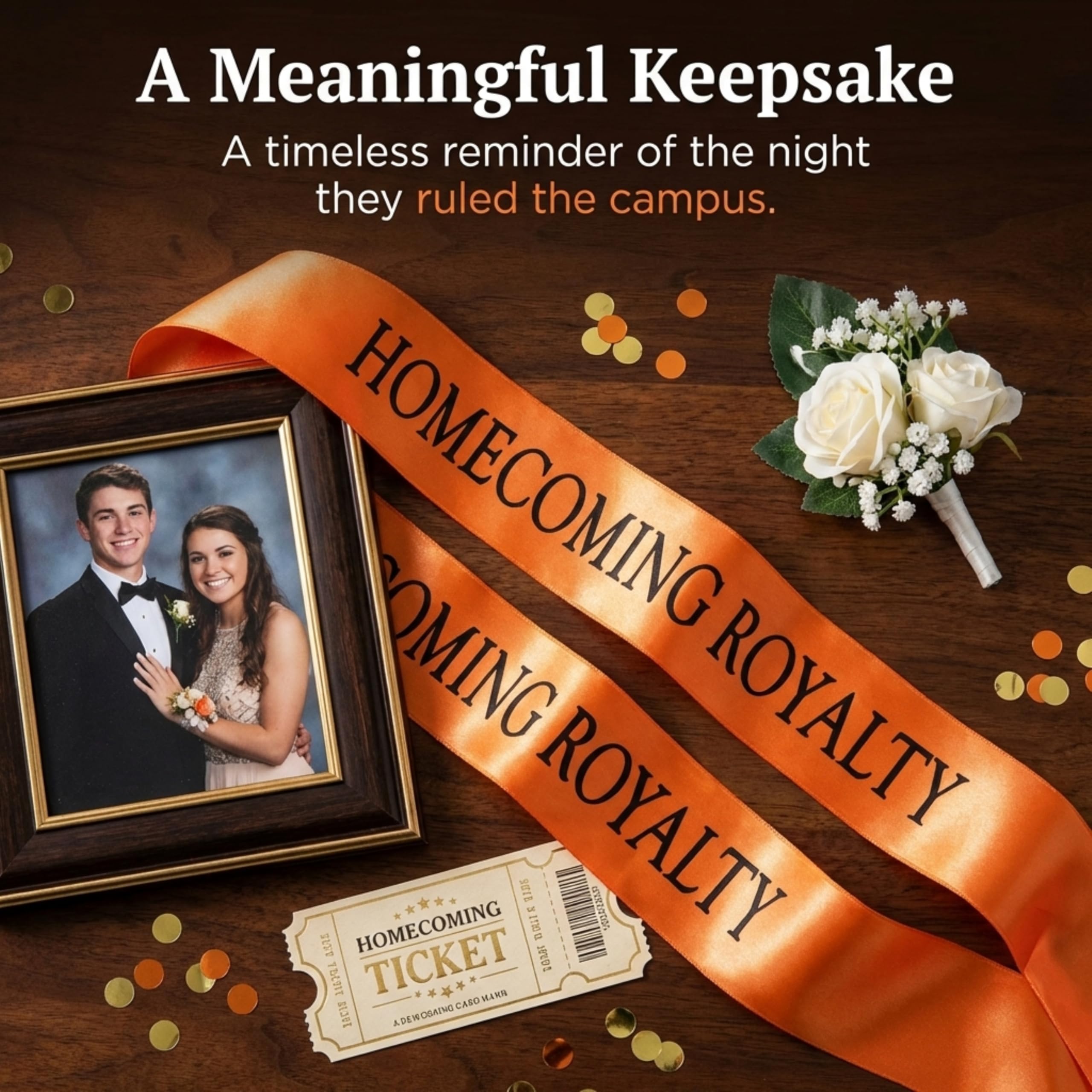 Anderson's Orange Satin Homecoming Royalty Sash Set, Elegant 3" x 72" Sashes with Black Imprint for Homecoming Night Coronation and School Events, 2‑Piece Set - Image 4
