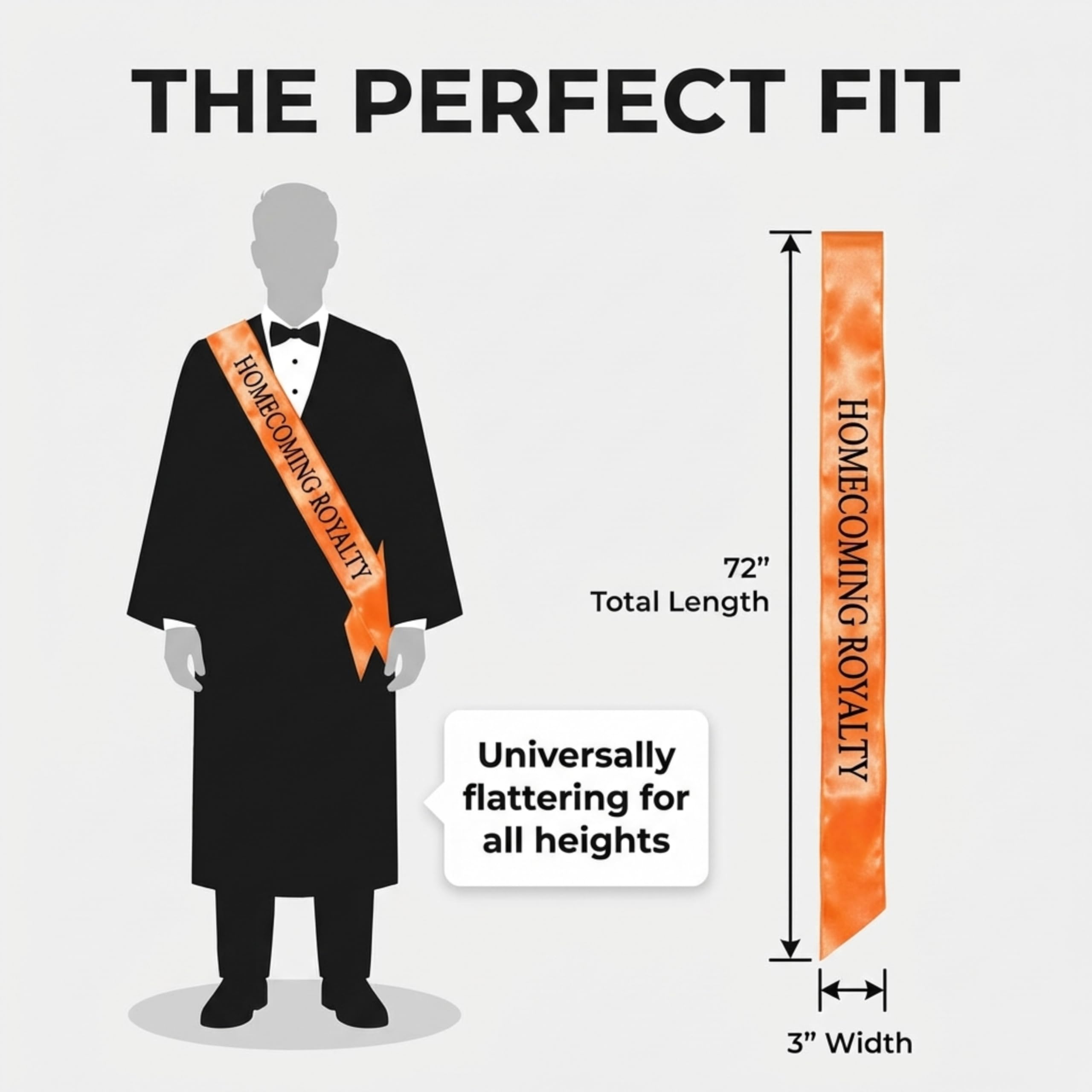 Anderson's Orange Satin Homecoming Royalty Sash Set, Elegant 3" x 72" Sashes with Black Imprint for Homecoming Night Coronation and School Events, 2‑Piece Set - Image 6