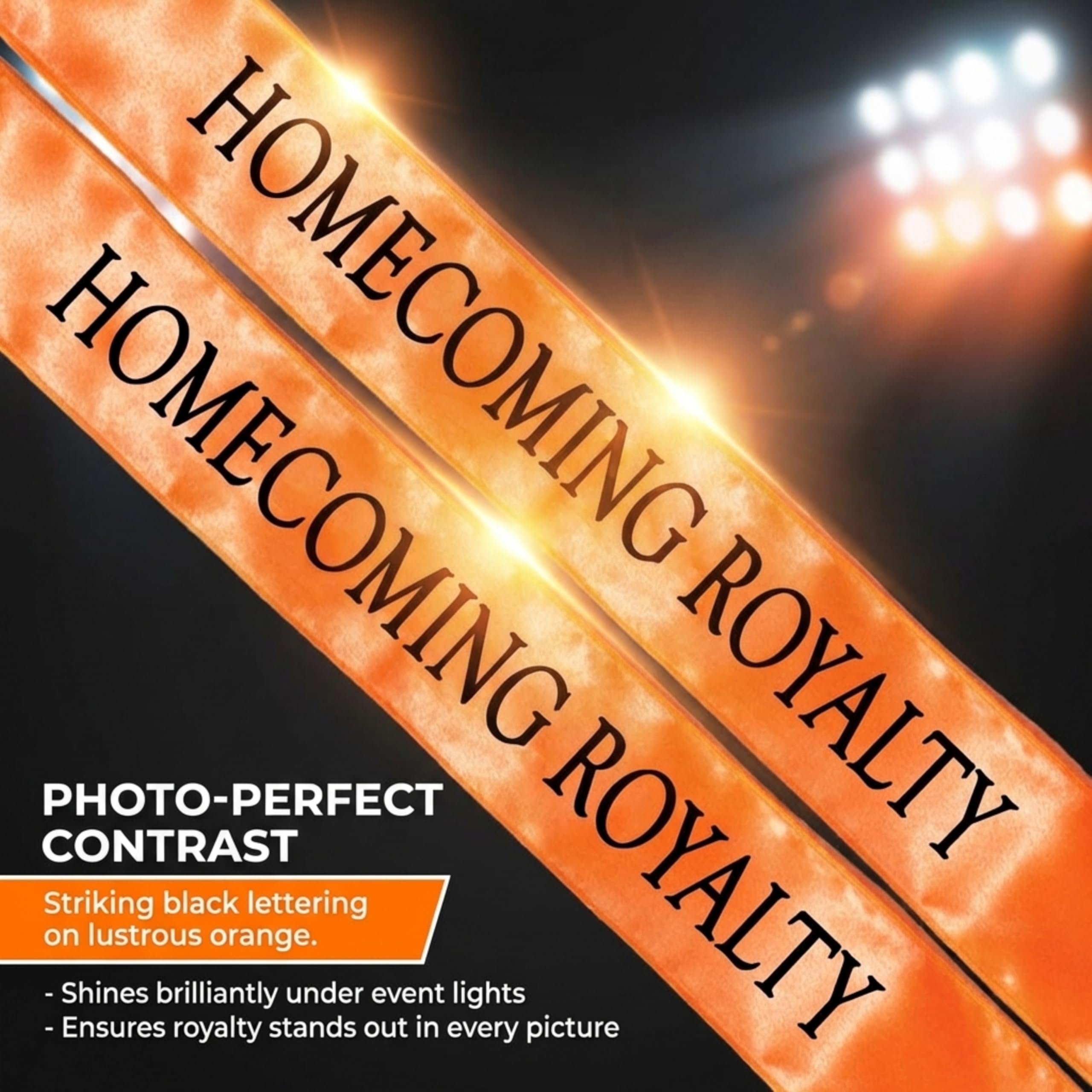 Anderson's Orange Satin Homecoming Royalty Sash Set, Elegant 3" x 72" Sashes with Black Imprint for Homecoming Night Coronation and School Events, 2‑Piece Set - Image 7