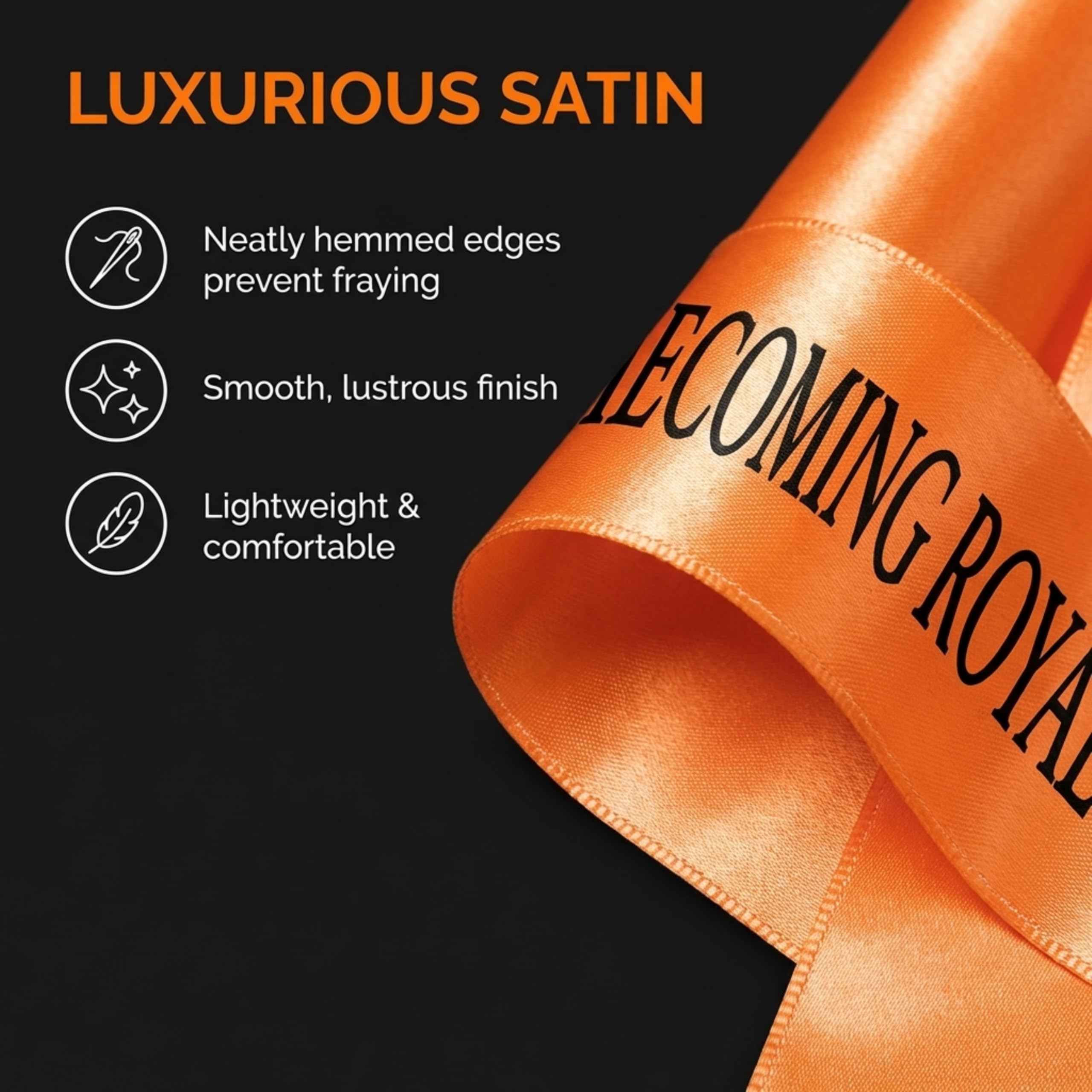 Anderson's Orange Satin Homecoming Royalty Sash Set, Elegant 3" x 72" Sashes with Black Imprint for Homecoming Night Coronation and School Events, 2‑Piece Set - Image 8