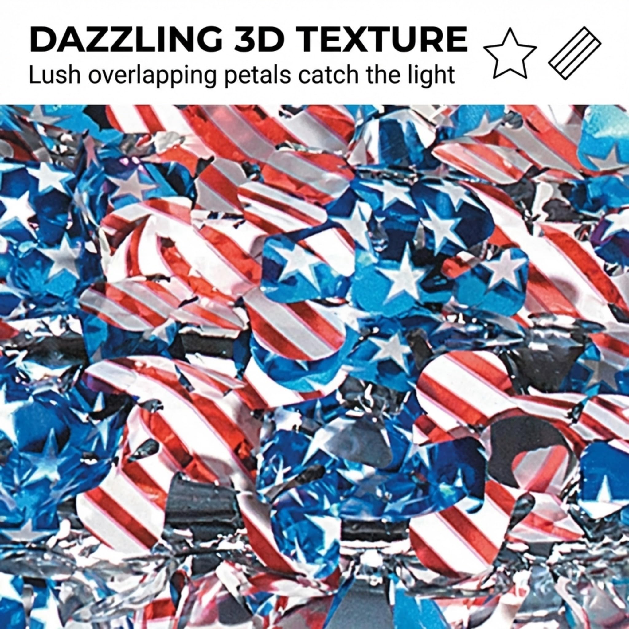 Anderson’s Patriotic Metallic Floral Sheeting, 30' PVC Roll, Red, White & Blue Stars and Stripes for Parade Floats, July 4th, Memorial Day, Veterans Day, School Spirit, Wedding & Event Decorations - Image 3
