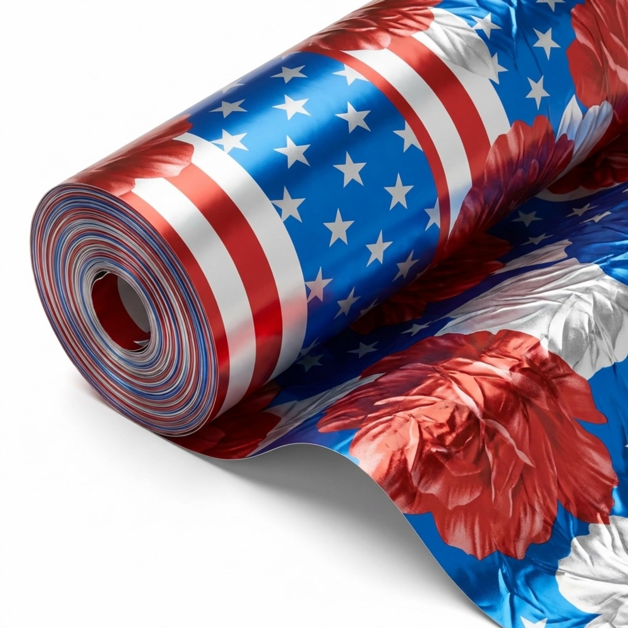 Anderson’s Patriotic Metallic Floral Sheeting, 30' PVC Roll, Red, White & Blue Stars and Stripes for Parade Floats, July 4th, Memorial Day, Veterans Day, School Spirit, Wedding & Event Decorations - Image 7
