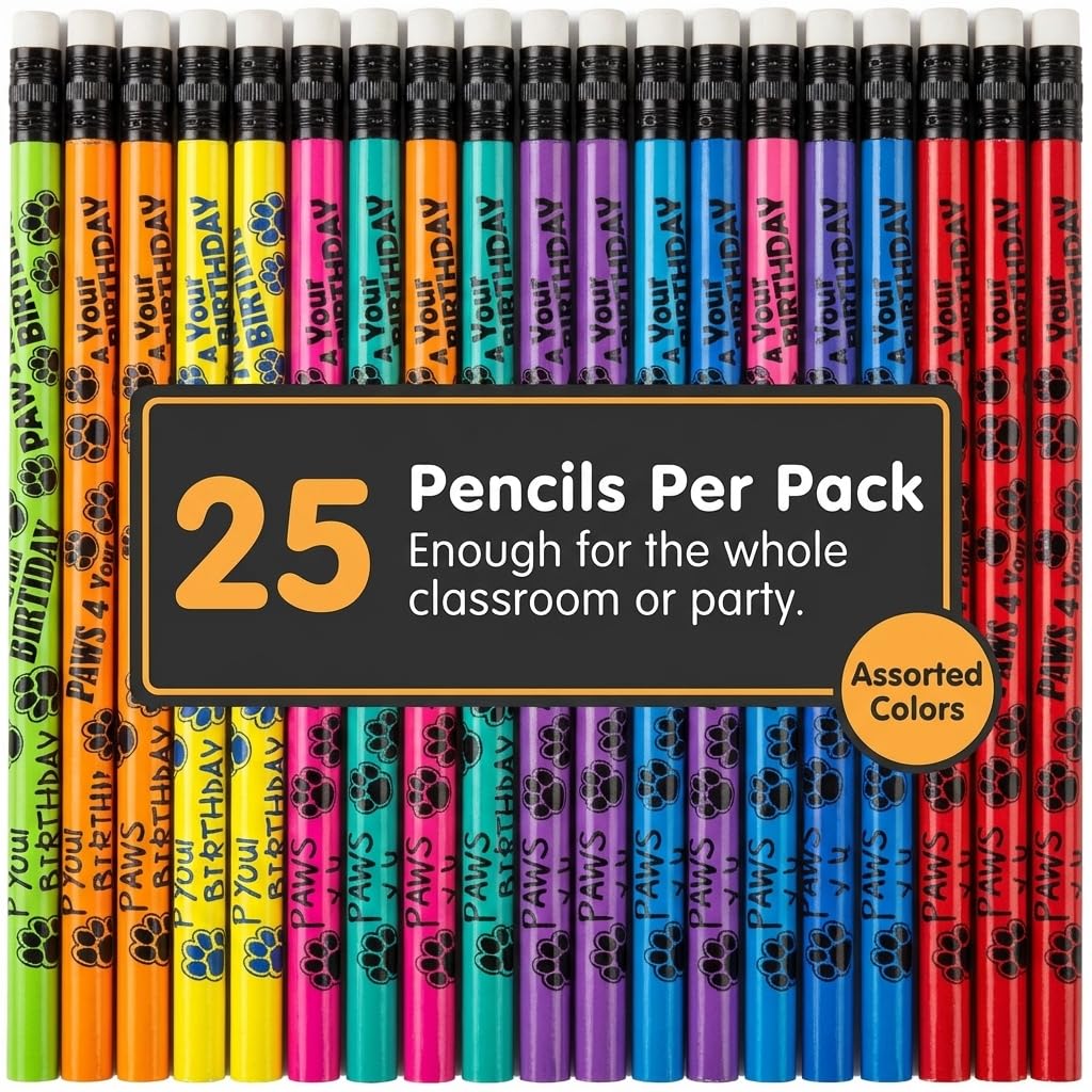 Anderson's Paws 4 Your Birthday Assorted Pencils, Birthday Party Favors, 25 Pack - Image 3