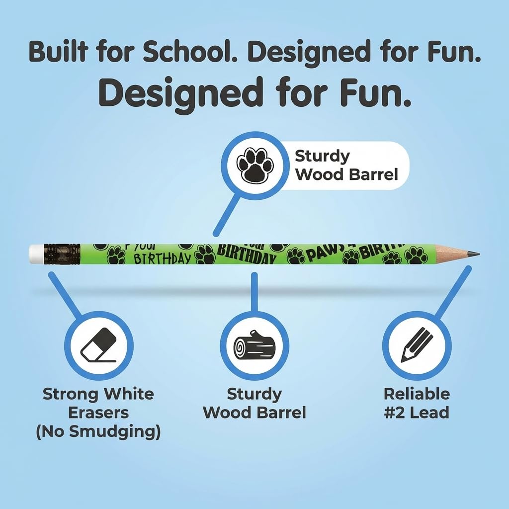 Anderson's Paws 4 Your Birthday Assorted Pencils, Birthday Party Favors, 25 Pack - Image 4
