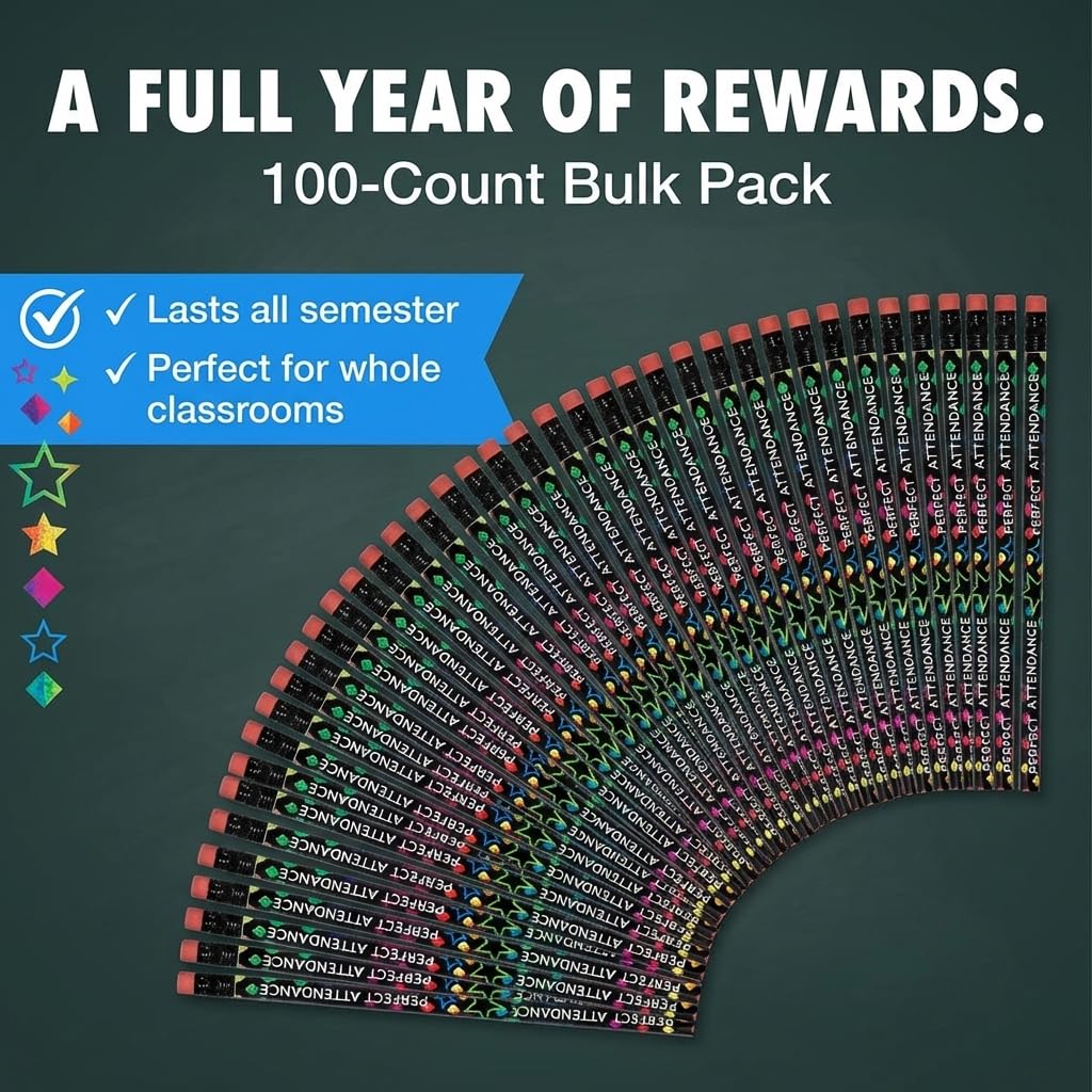 Anderson's, Perfect Attendance Rainbow Mosaic Pencils, Set of 100, School Pencils, Student Awards, Recognition - Image 3