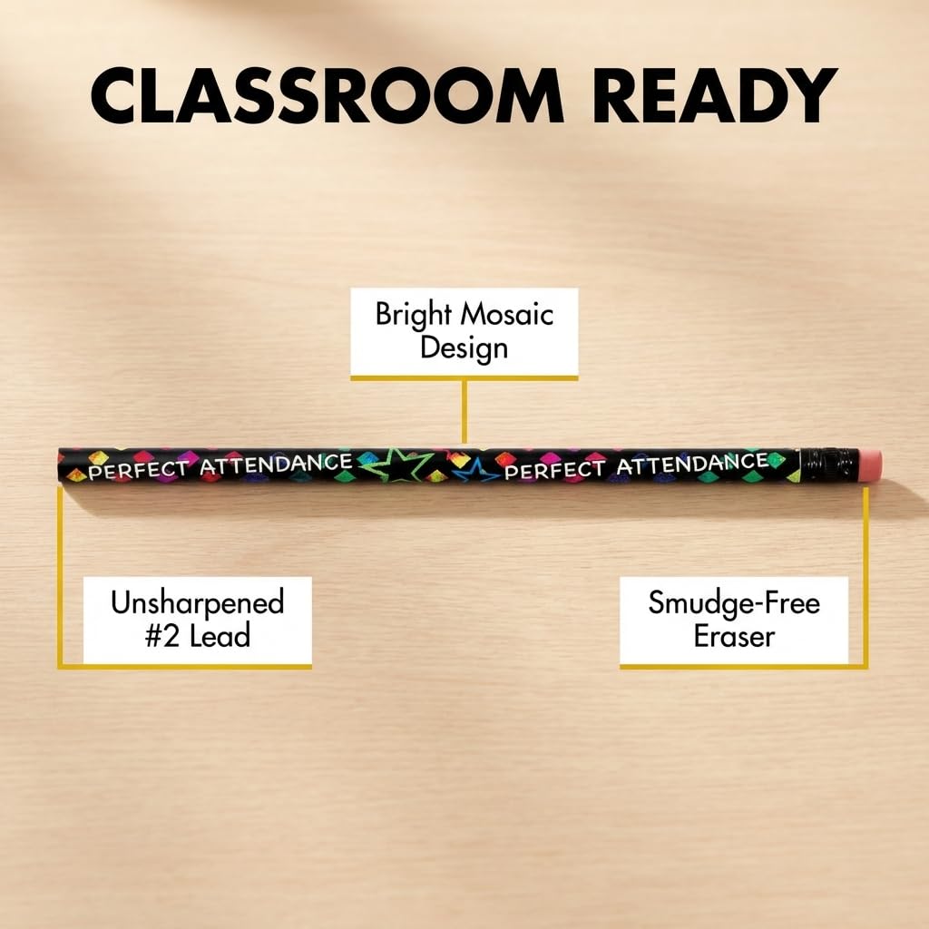 Anderson's, Perfect Attendance Rainbow Mosaic Pencils, Set of 100, School Pencils, Student Awards, Recognition - Image 4