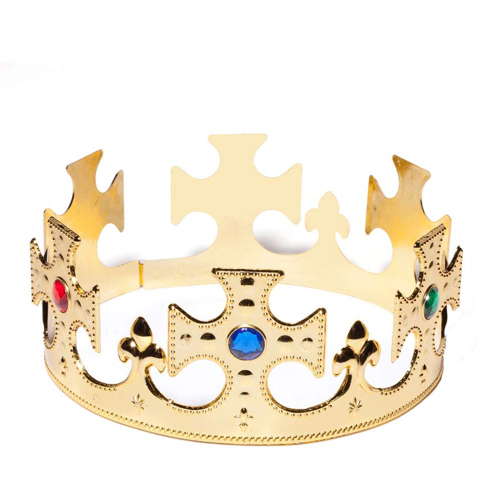Anderson’s Plastic Jeweled King Crowns, Gold Embossed Plastic, Colorful Faux Rhinestones for Prom, Homecoming, Masquerades, Mardi Gras, Renaissance, Theater Productions and Event Decorations, Set of 3