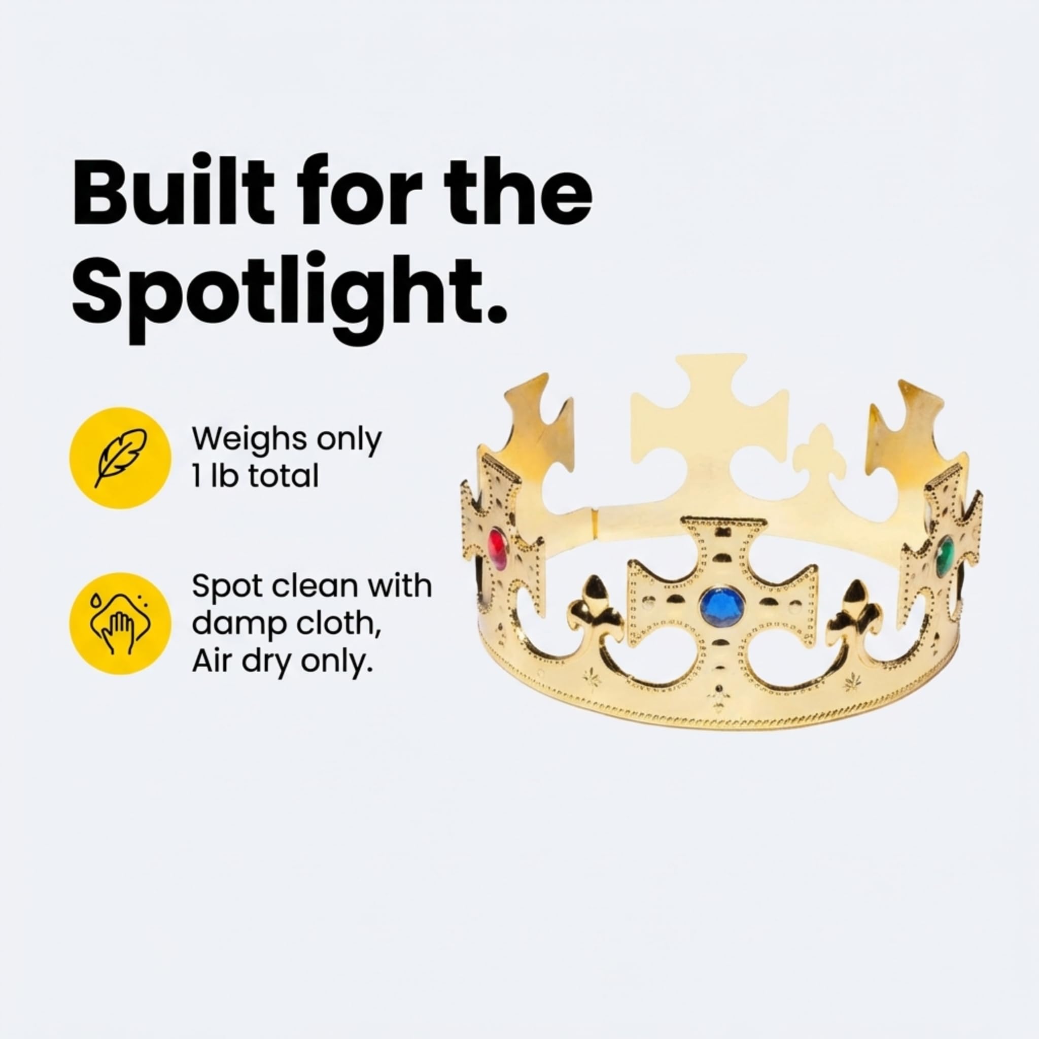 Anderson’s Plastic Jeweled King Crowns, Gold Embossed Plastic, Colorful Faux Rhinestones for Prom, Homecoming, Masquerades, Mardi Gras, Renaissance, Theater Productions and Event Decorations, Set of 3 - Image 2