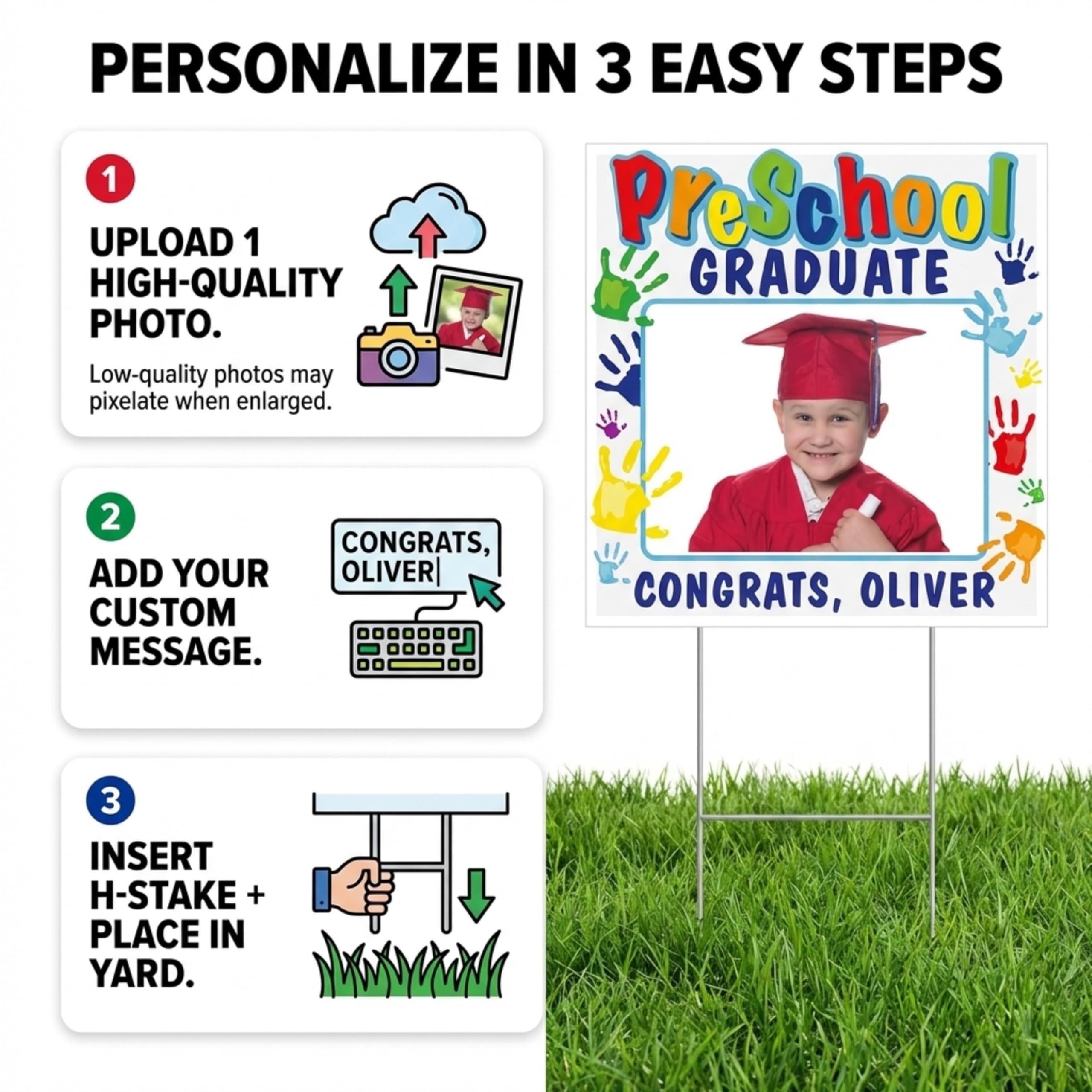 Anderson's Preschool Graduate Personalized Photo Yard Sign, Graduation Sign, Lawn Decor - Image 5