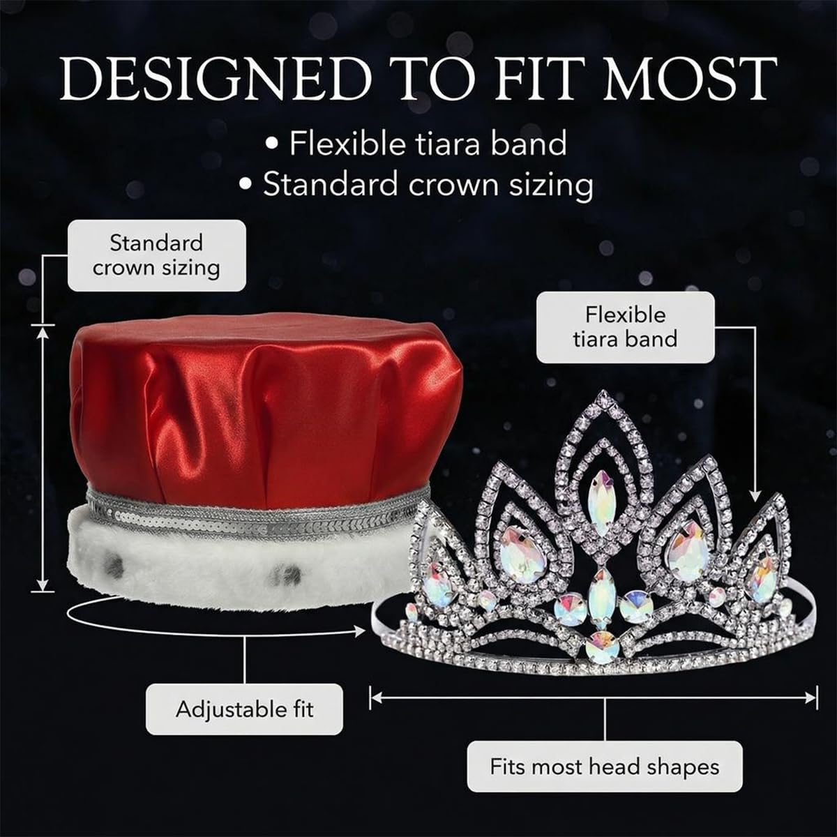 Anderson's Prom 2023 Royalty Set with Elizabeth Tiara, Red Crown, Red Sashes, and Red Buttons, High School, Prom Sashes for Prom Court, High School Dance, Party, Costume, Event - Image 4