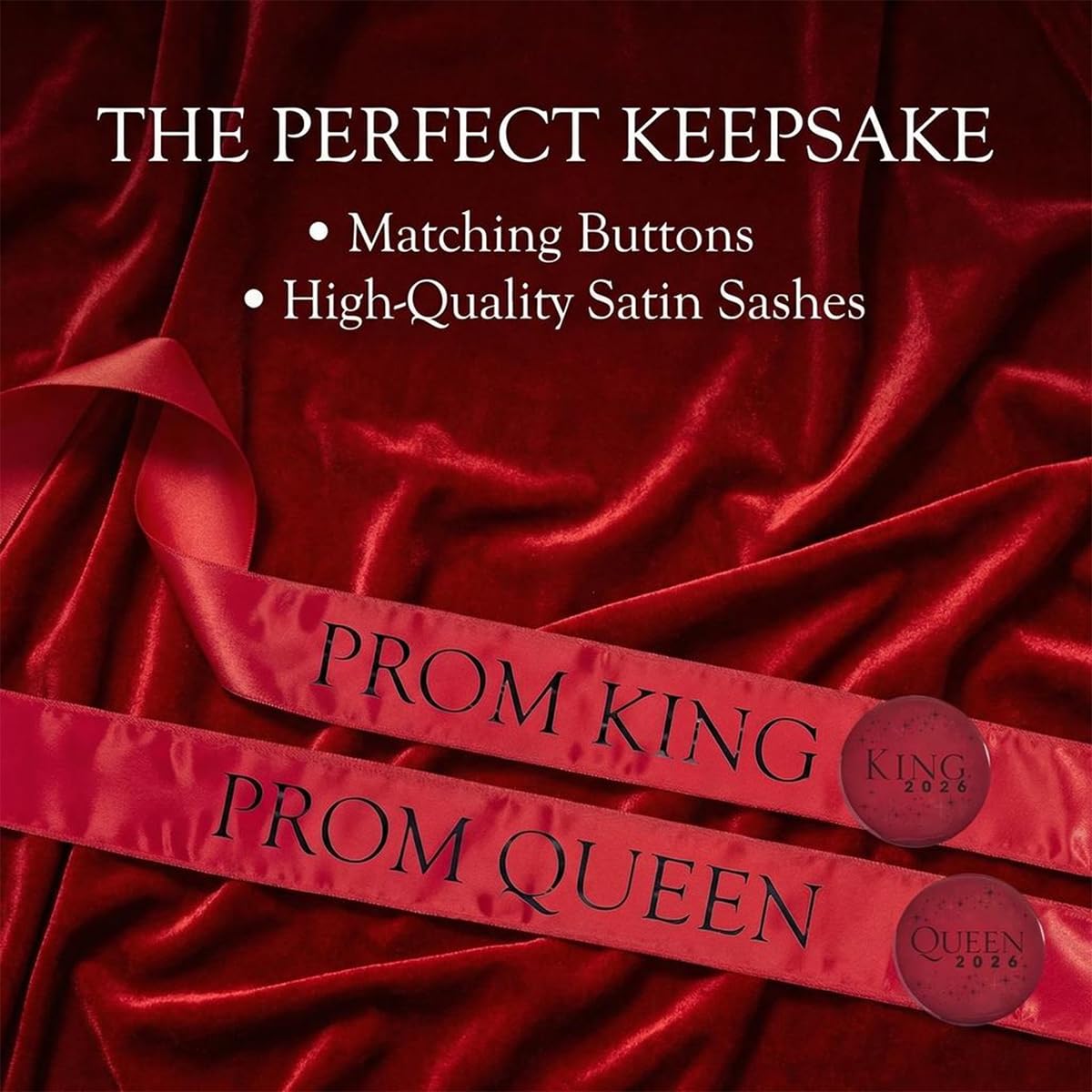 Anderson's Prom 2023 Royalty Set with Elizabeth Tiara, Red Crown, Red Sashes, and Red Buttons, High School, Prom Sashes for Prom Court, High School Dance, Party, Costume, Event - Image 6